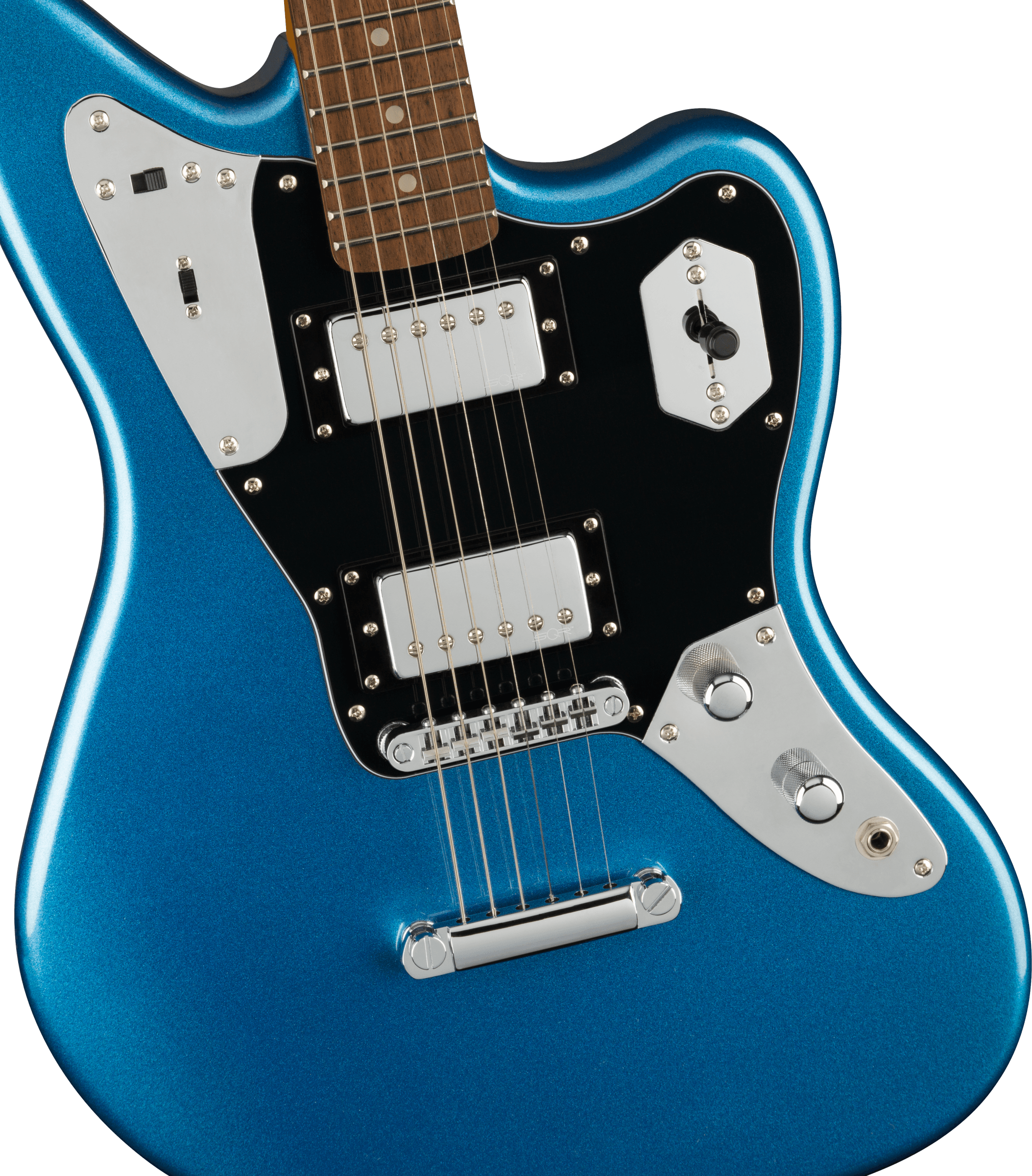 Squier® FSR Contemporary Jaguar® HH ST, Laurel Fingerboard, Black Pickguard, Lake Placid Blue