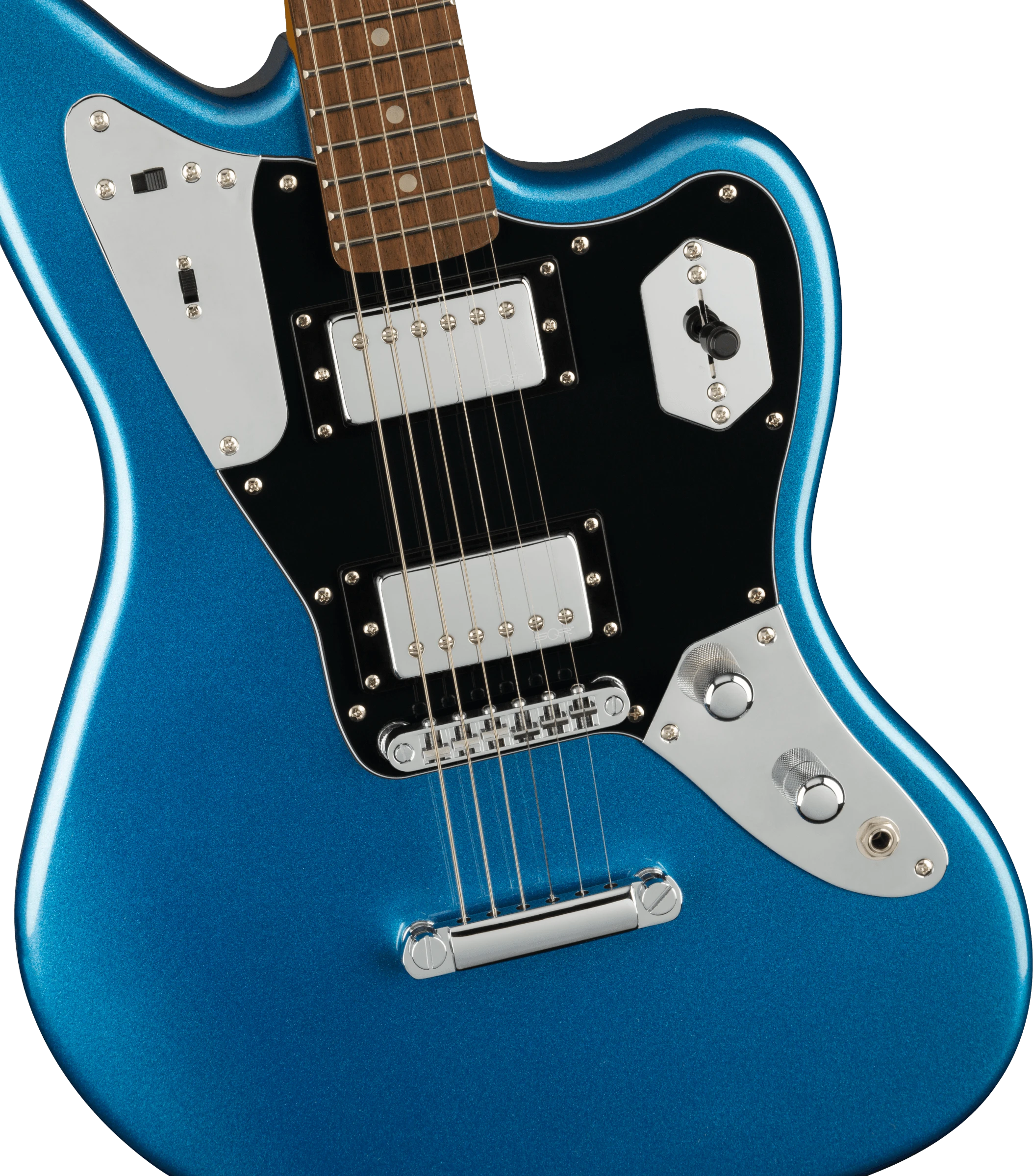 Squier® FSR Contemporary Jaguar® HH ST, Laurel Fingerboard, Black Pickguard, Lake Placid Blue