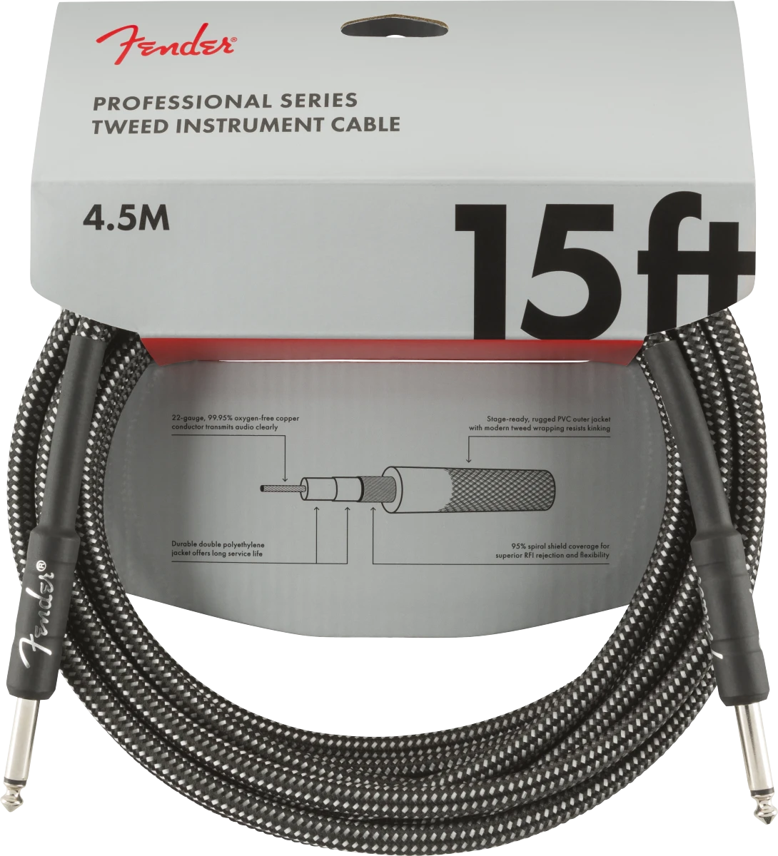 Fender® Professional Series Instrument Cable, 15', Gray Tweed