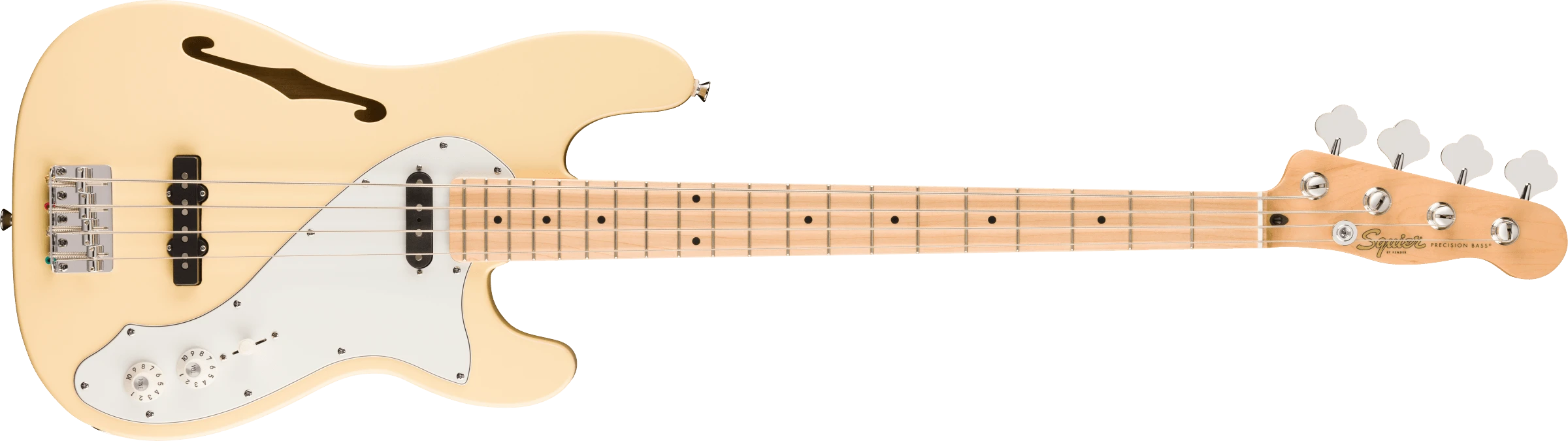 Squier® Paranormal Precision Bass® Thinline SJ, Maple Fingerboard, Parchment Pickguard, Vintage White