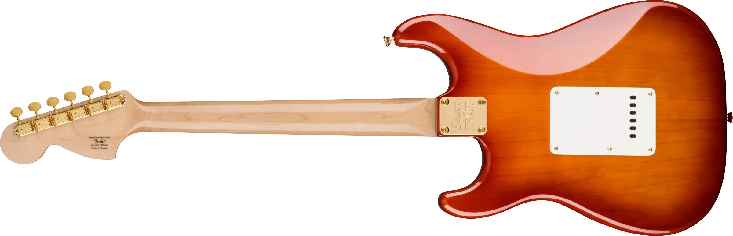 Squier® 40th Anniversary Stratocaster®, Gold Edition, Laurel Fingerboard, Gold Anodized Pickguard, Sienna Sunburst