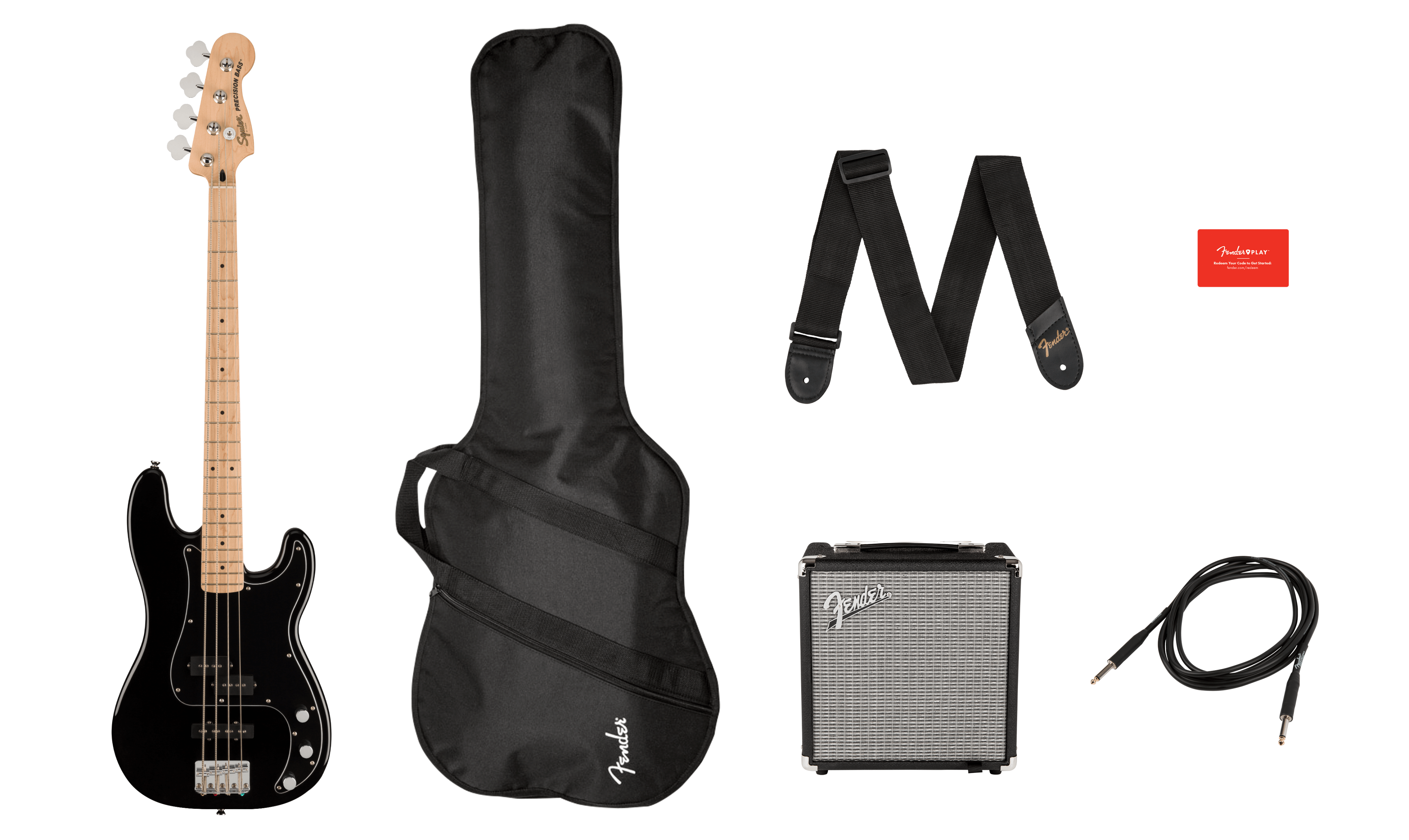 Squier® Affinity Series® Precision Bass® PJ Pack, Maple Fingerboard, Black, Gig Bag, Rumble 15 - 230V UK