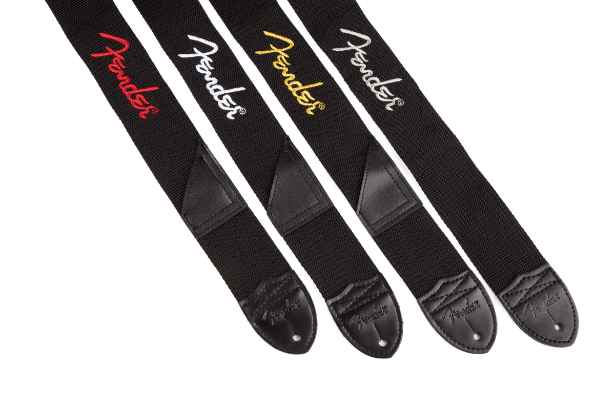 Fender® Logo Strap, Black/Gray Logo, 2"