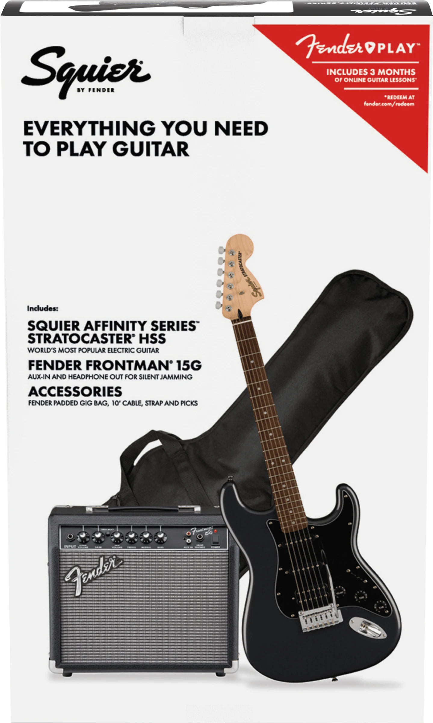 Squier® Affinity Series™ Stratocaster® HSS Pack, Laurel Fingerboard, Charcoal Frost Metallic, Gig Bag, 15G - 230V EU