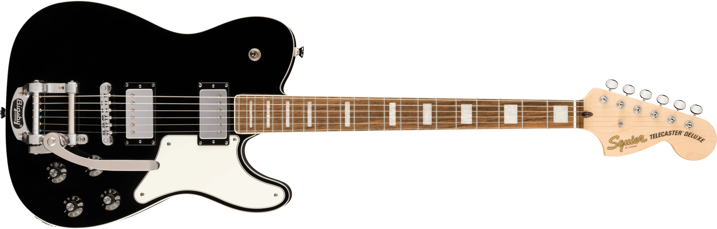 Squier® Paranormal Troublemaker Telecaster® Deluxe Bigsby®, Laurel Fingerboard, Parchment Pickguard, Black