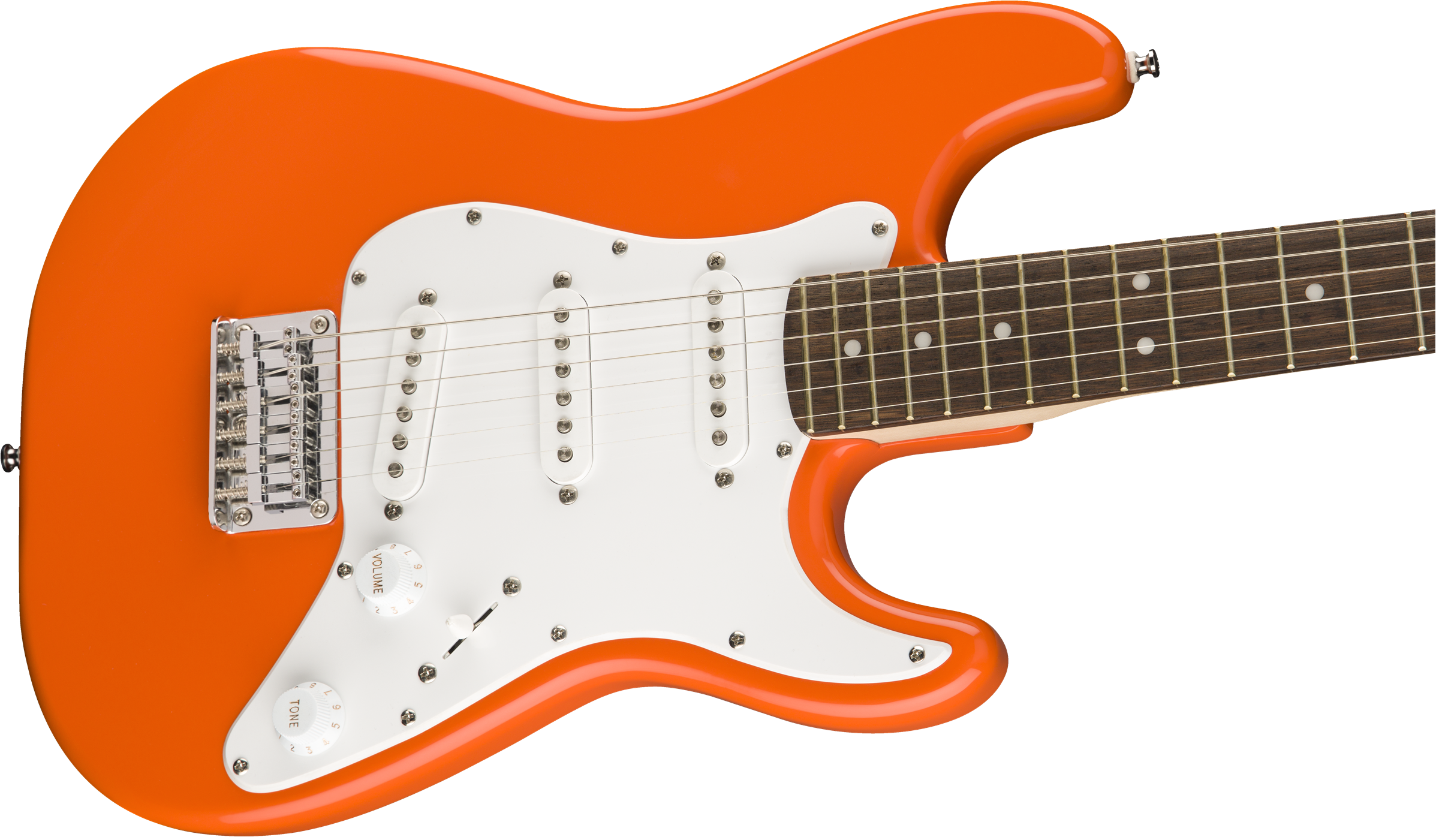 Squier® FSR Mini Stratocaster®, Laurel Fingerboard, White Pickguard, Competition Orange