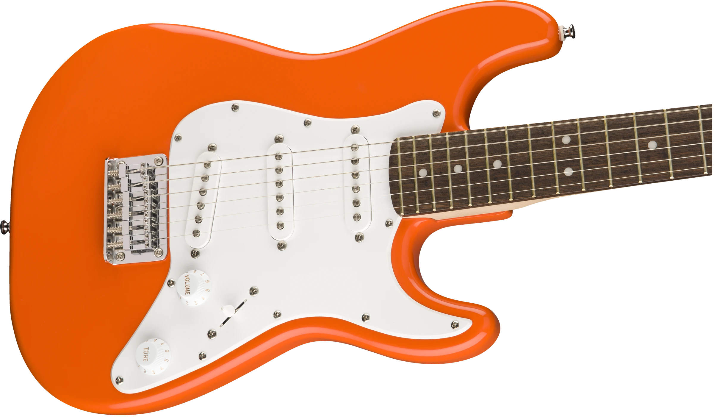 Squier® FSR Mini Stratocaster®, Laurel Fingerboard, White Pickguard, Competition Orange