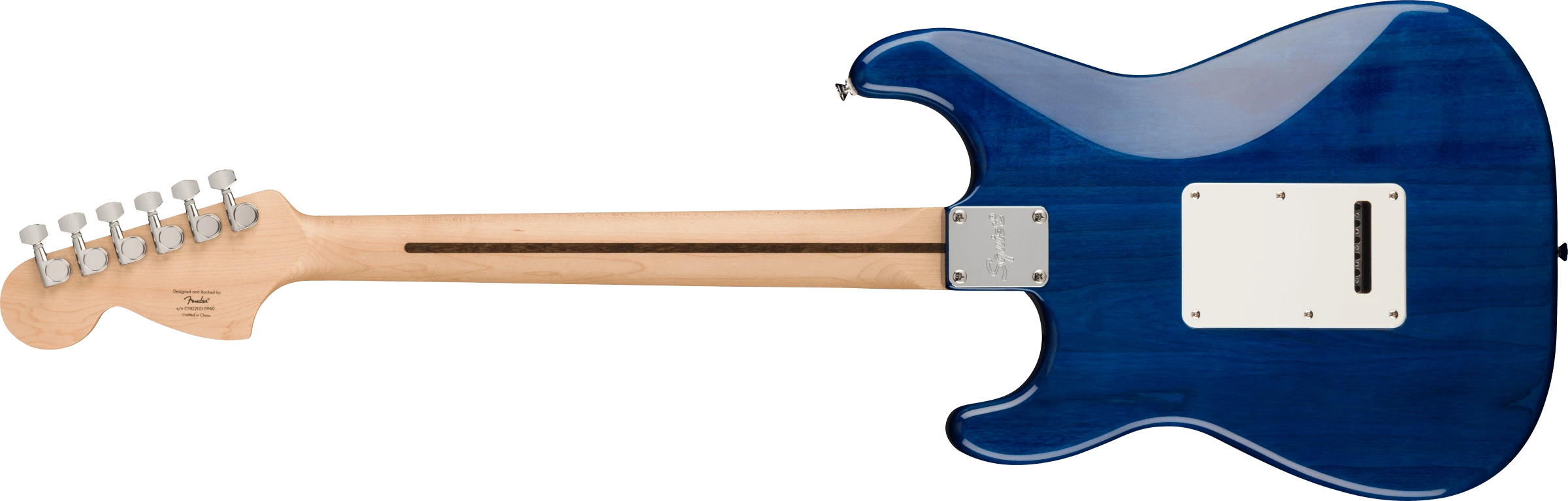 Squier® FSR Affinity Series™ Stratocaster® QMT, Laurel Fingerboard, White Pearloid Pickguard, Sapphire Blue Transparent