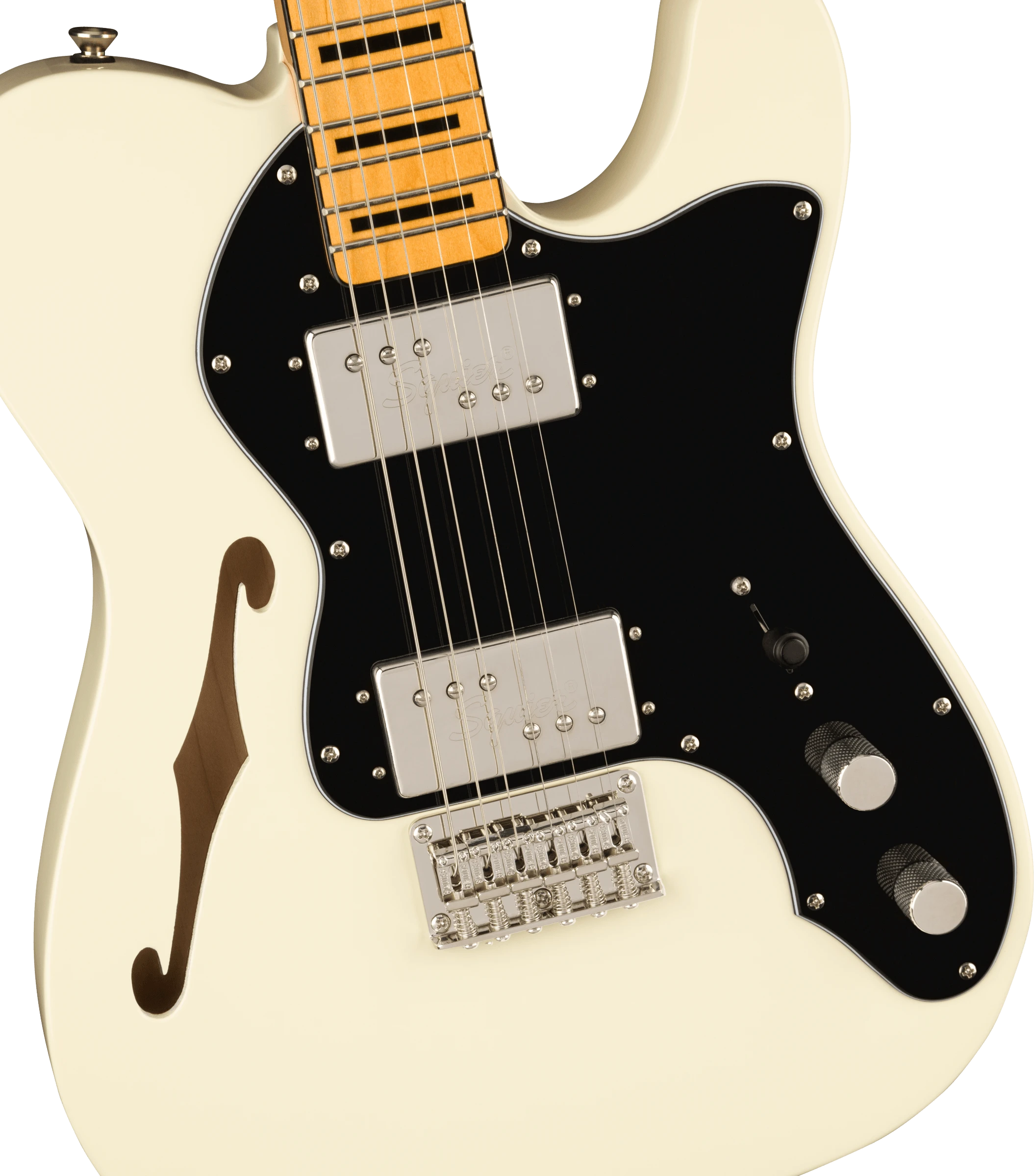 Squier® FSR Classic Vibe '70s Telecaster® Thinline, Maple Fingerboard with Blocks and Binding, Black Pickguard, Olympic White