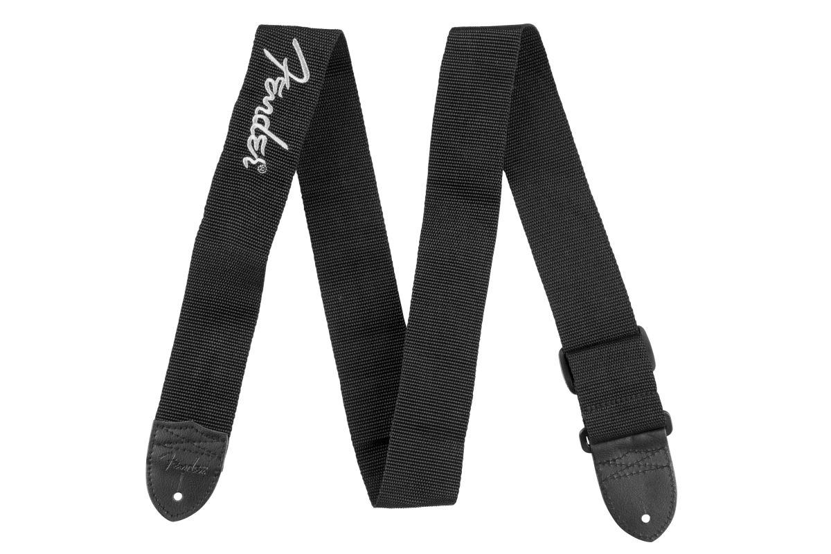 Fender® Logo Strap, Black/Gray Logo, 2"