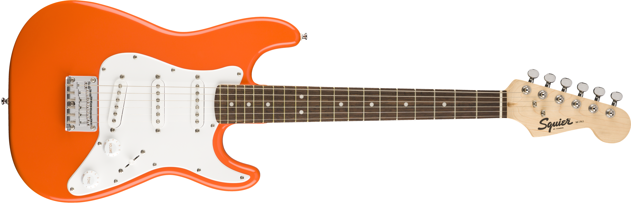 Squier® FSR Mini Stratocaster®, Laurel Fingerboard, White Pickguard, Competition Orange