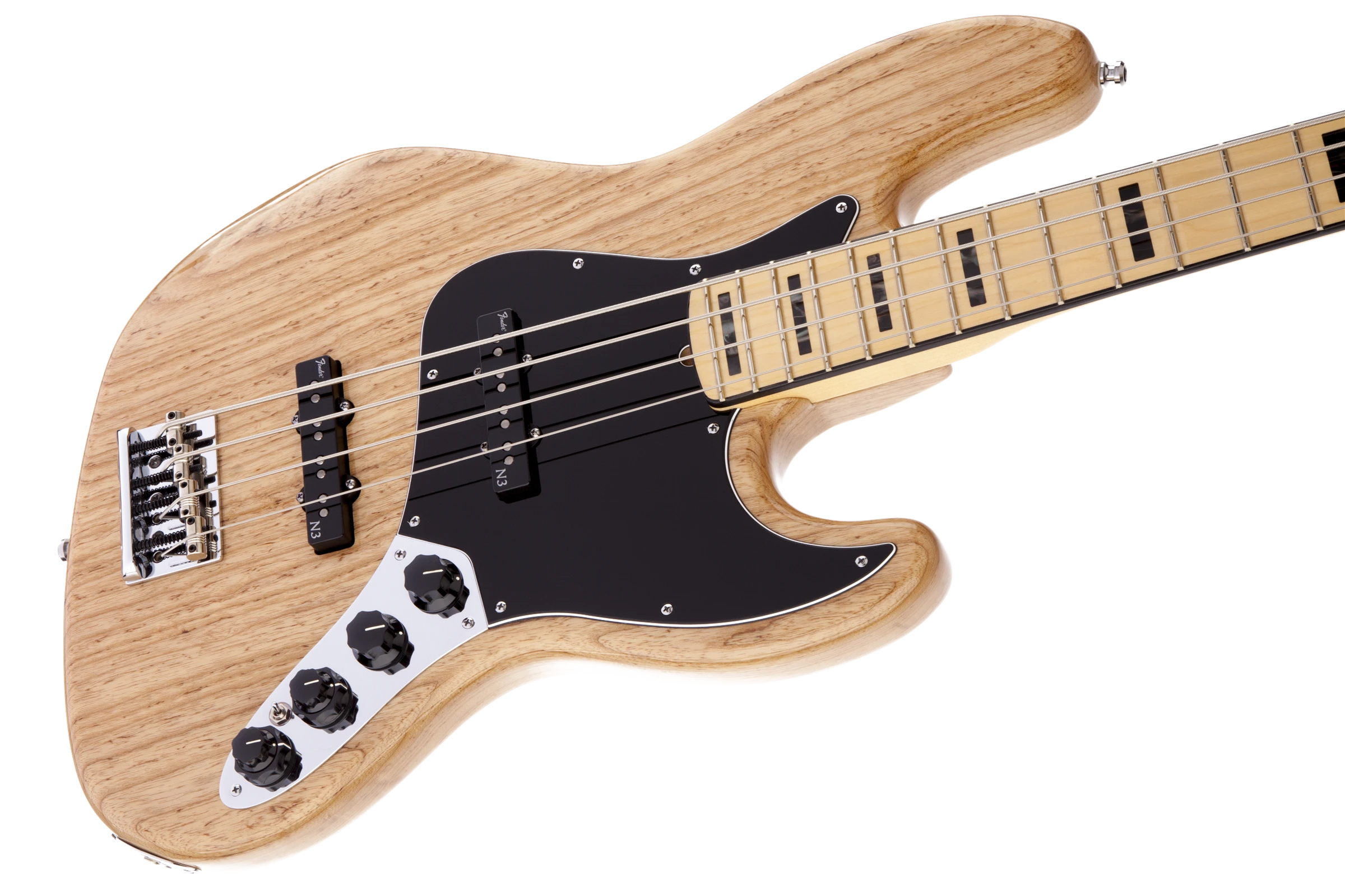 Fender® American Deluxe Jazz Bass® Ash, Maple Fingerboard, Natural, 3-Ply B/W/B Pickguard