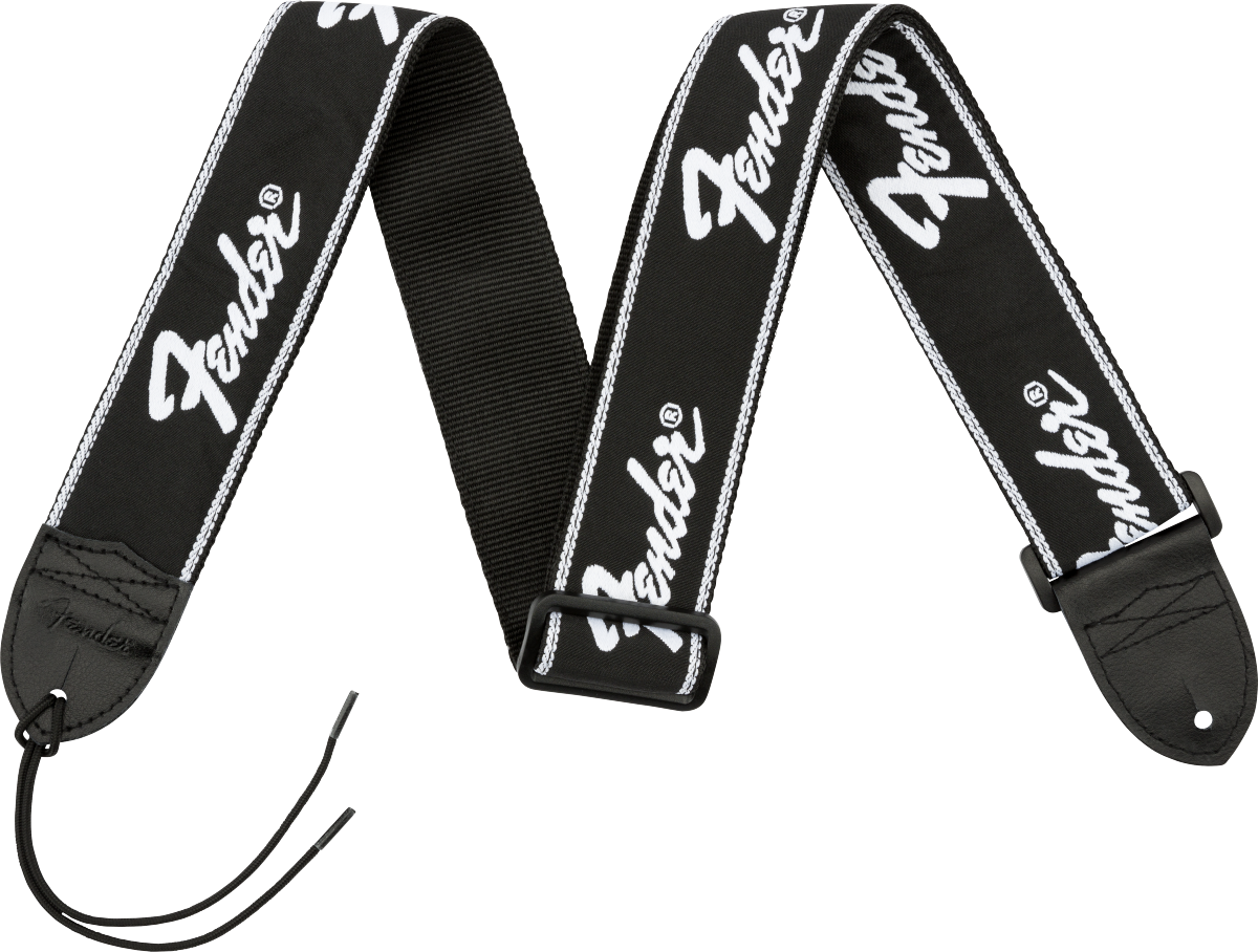 Fender® Running Logo Strap, Black/White Logo, 2"