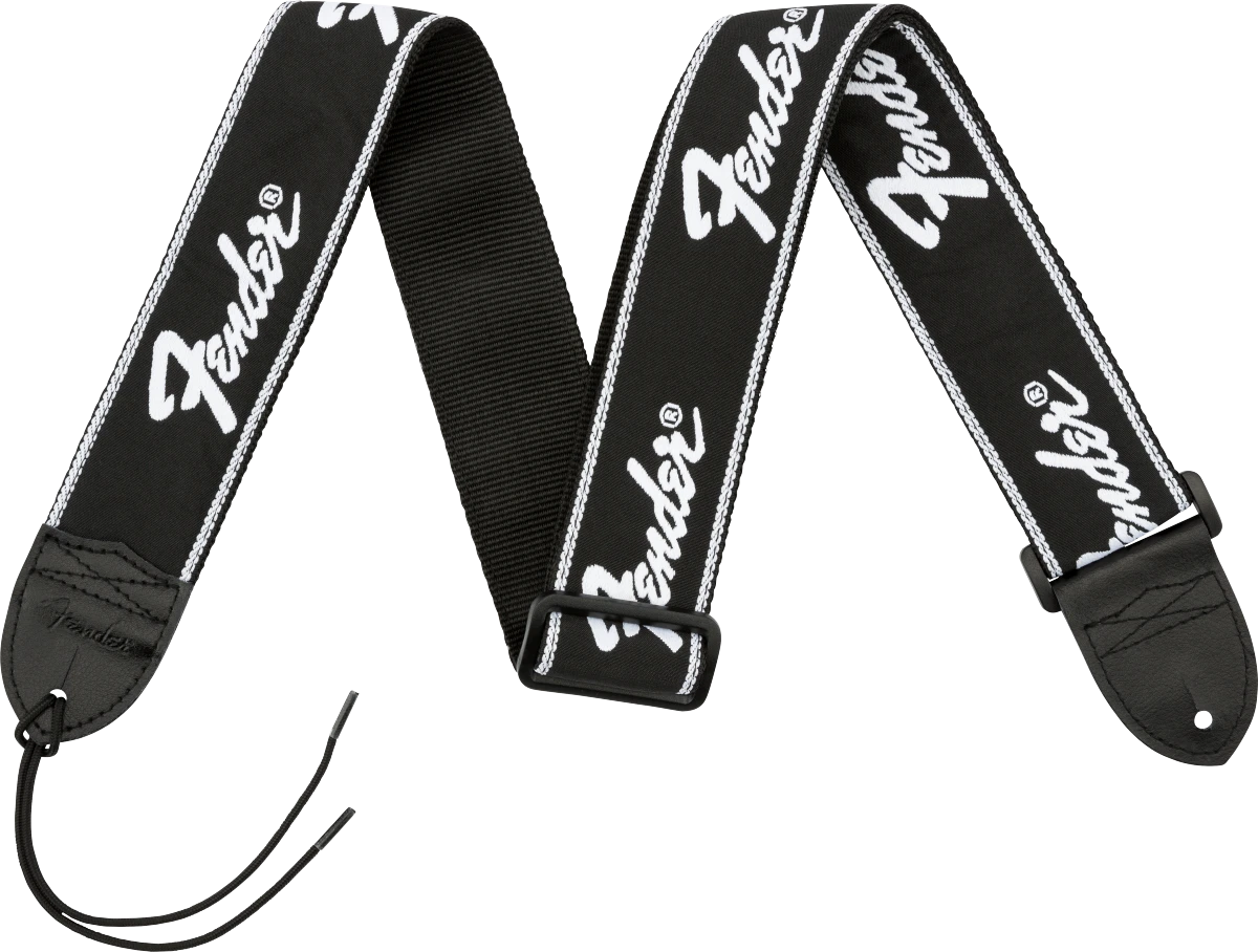 Fender® Running Logo Strap, Black/White Logo, 2"