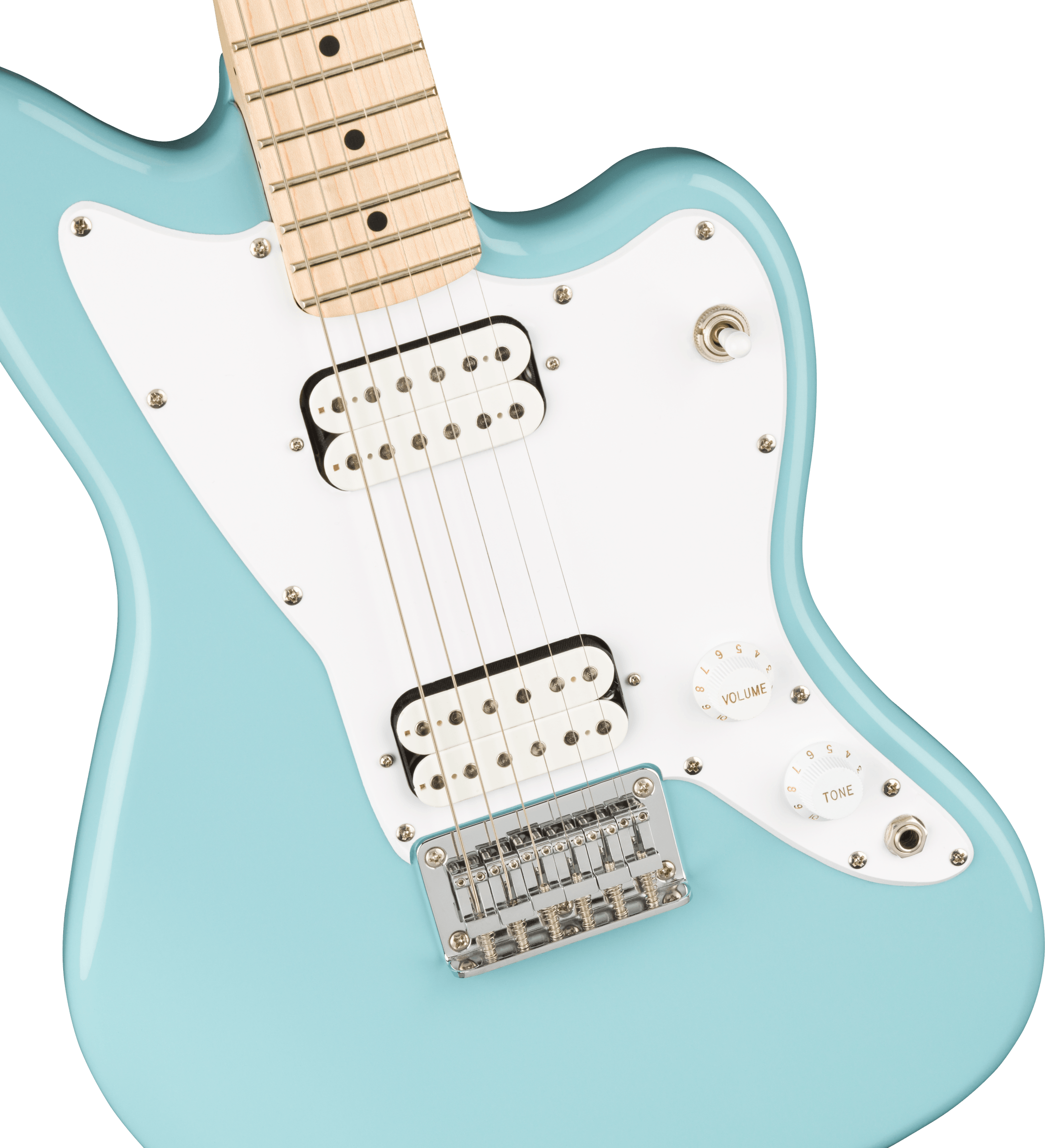 Squier® Mini Jazzmaster® HH, Maple Fingerboard, White Pickguard, Daphne Blue