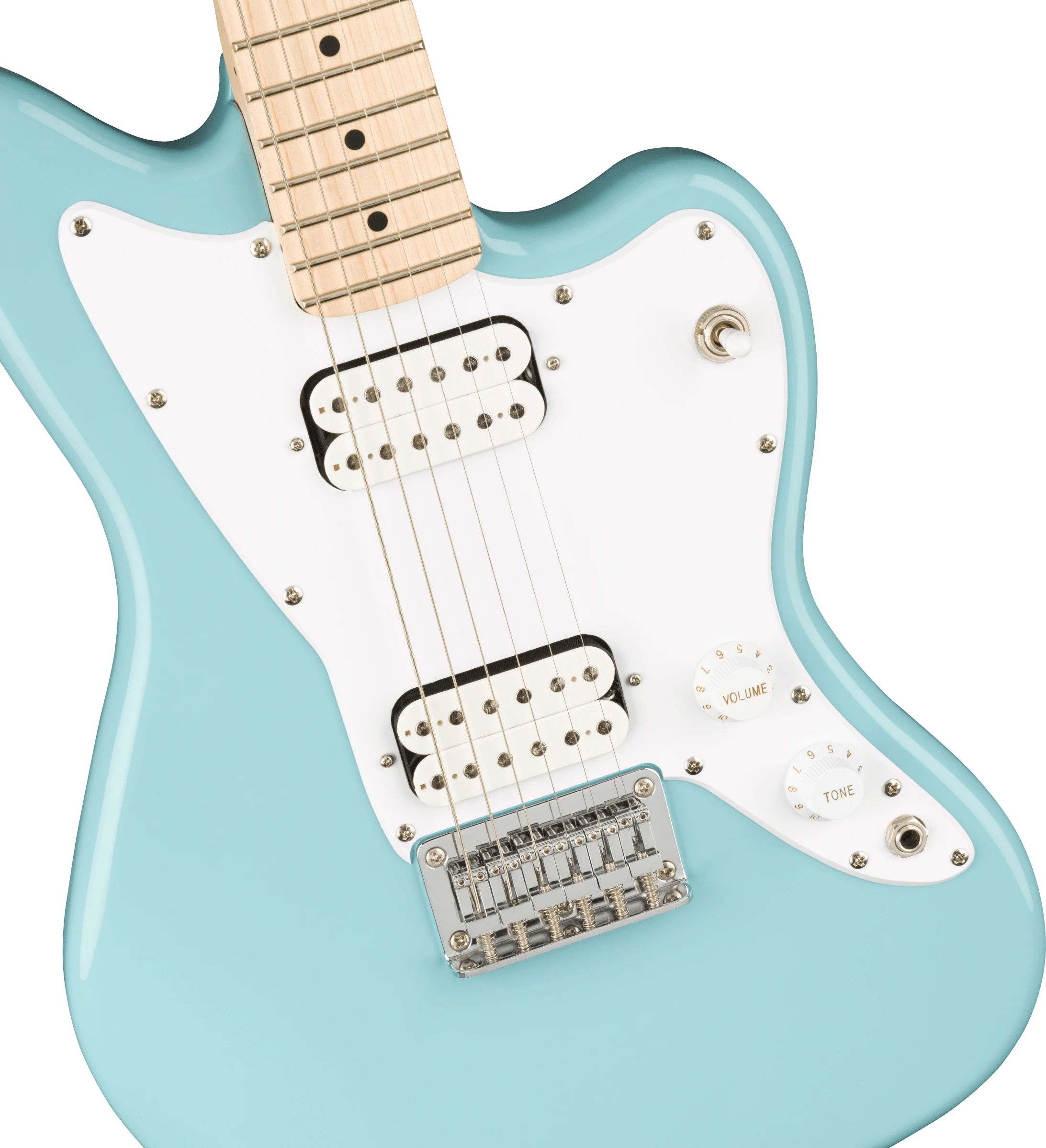 Squier® Mini Jazzmaster® HH, Maple Fingerboard, White Pickguard, Daphne Blue