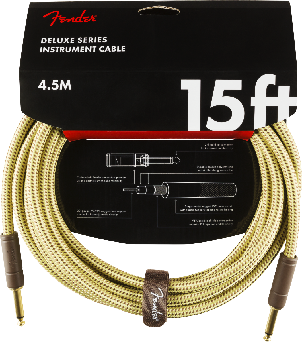 Fender® Deluxe Series Instrument Cable, Straight/Straight, 15', Tweed