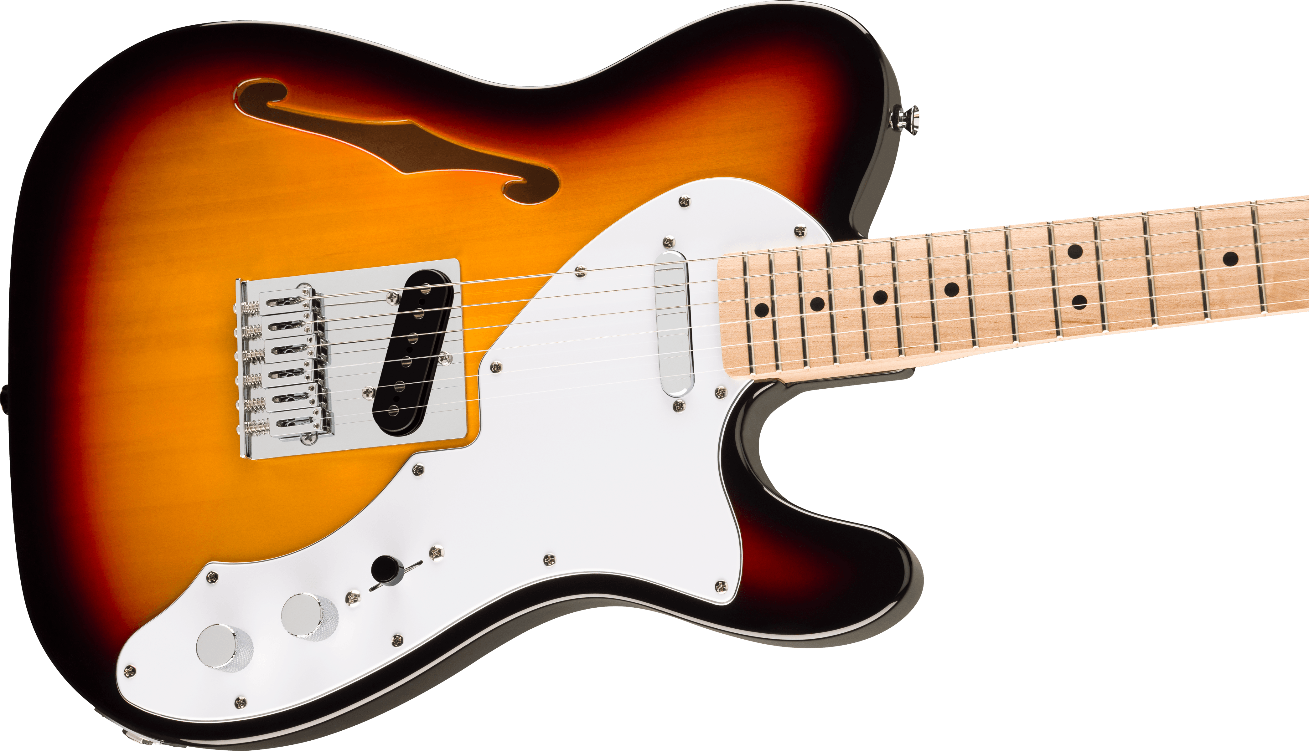 Squier® Affinity Series™ Telecaster® Thinline, Maple Fingerboard, White Pickguard, 3-Color Sunburst