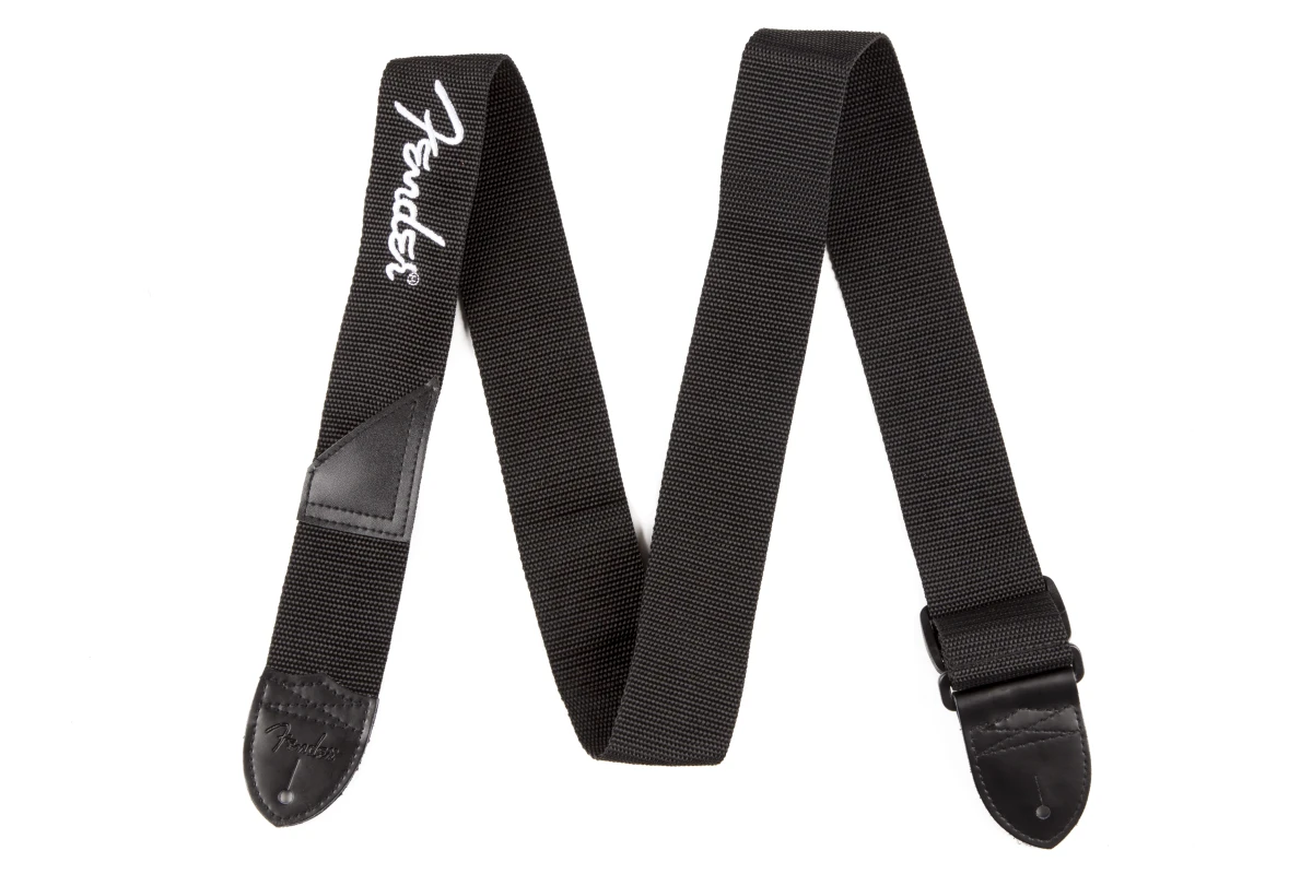 Fender® Logo Strap, Black/White Logo, 2"