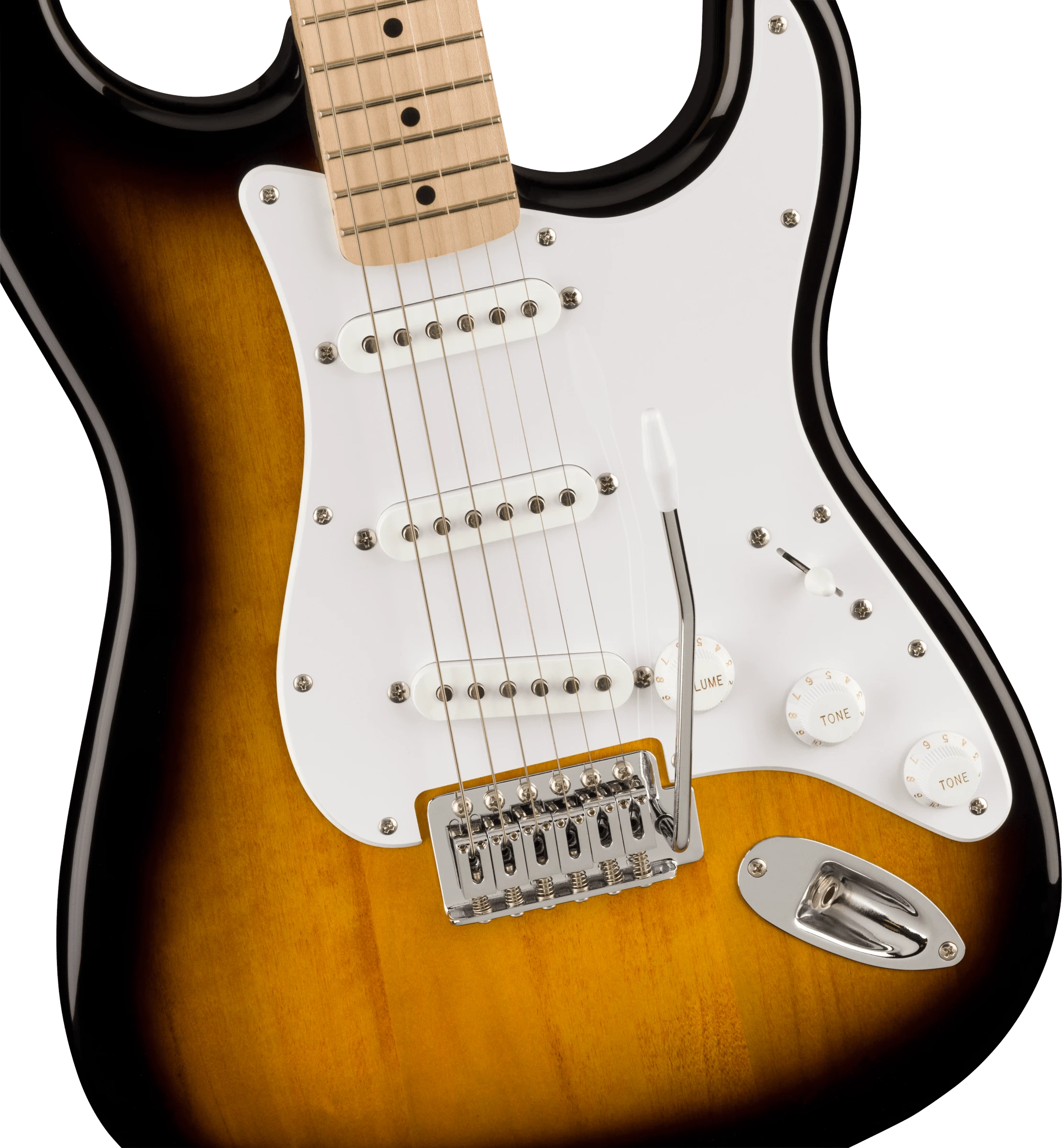 Squier® Sonic® Stratocaster®, Maple Fingerboard, White Pickguard, 2-Color Sunburst