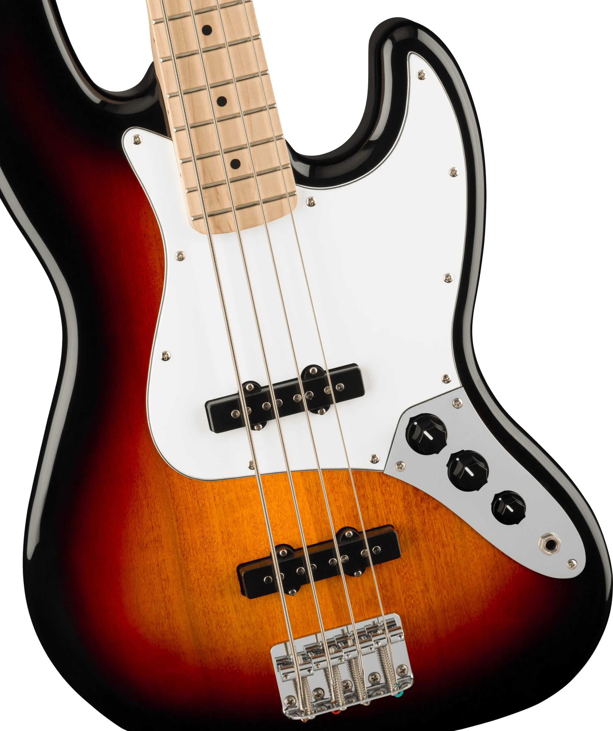 Squier® Affinity Series® Jazz Bass®, Maple Fingerboard, White Pickguard, 3-Color Sunburst