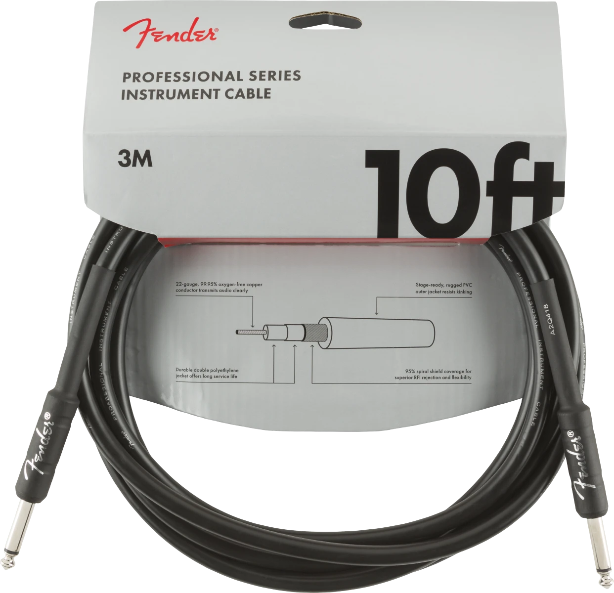Fender® Professional Series Instrument Cable, Straight/Straight, 10', Black
