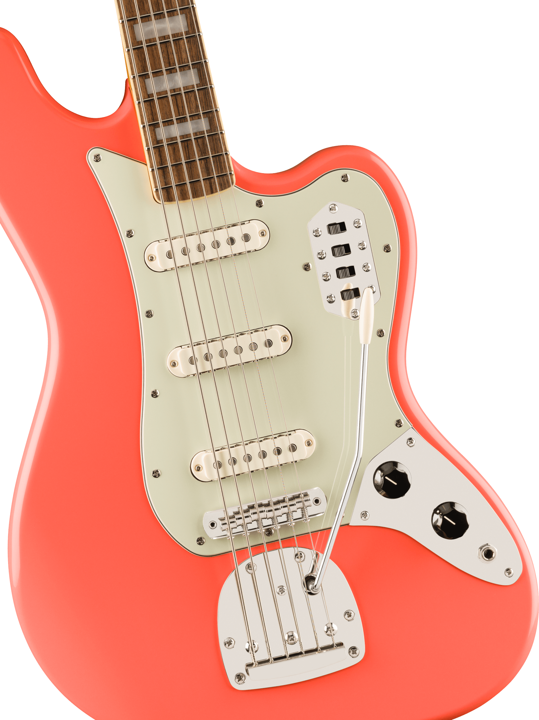 Squier® FSR Classic Vibe™ Bass VI, Laurel Fingerboard, Mint Pickguard, Matching Headstock, Tahitian Coral