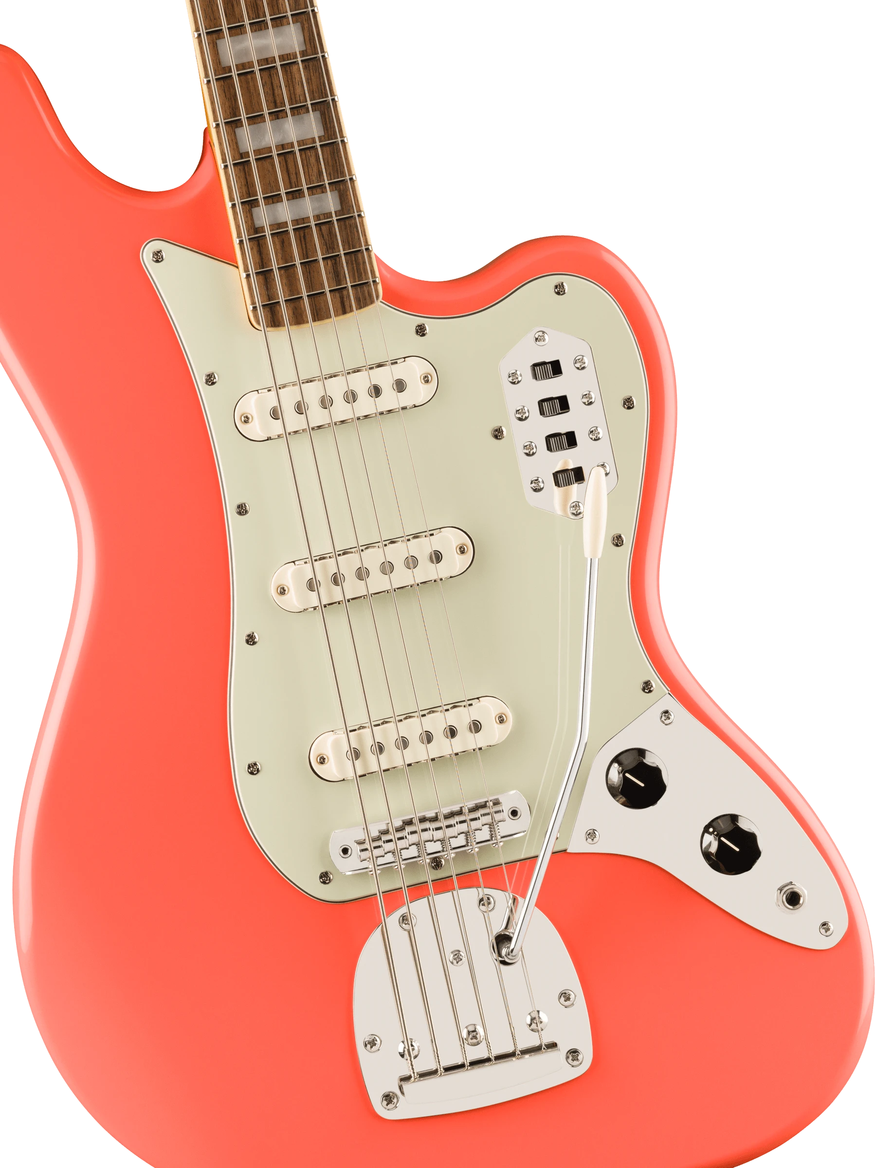 Squier® FSR Classic Vibe™ Bass VI, Laurel Fingerboard, Mint Pickguard, Matching Headstock, Tahitian Coral