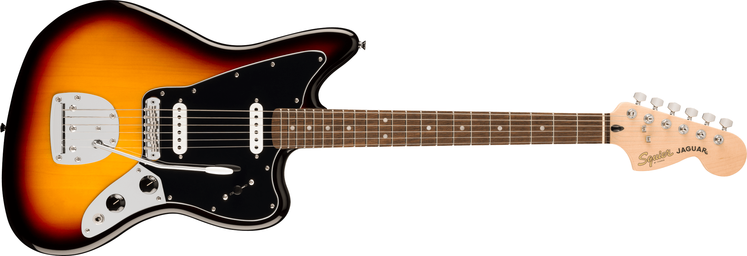 Squier® Affinity Series® Jaguar®, Laurel Fingerboard, Black Pickguard, 3-Color Sunburst