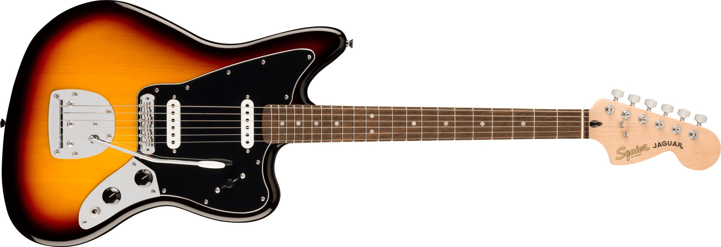 Squier® Affinity Series® Jaguar®, Laurel Fingerboard, Black Pickguard, 3-Color Sunburst