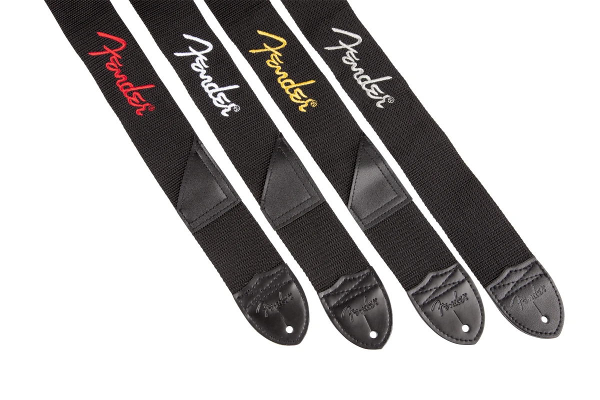 Fender® Logo Strap, Black/Yellow Logo, 2"