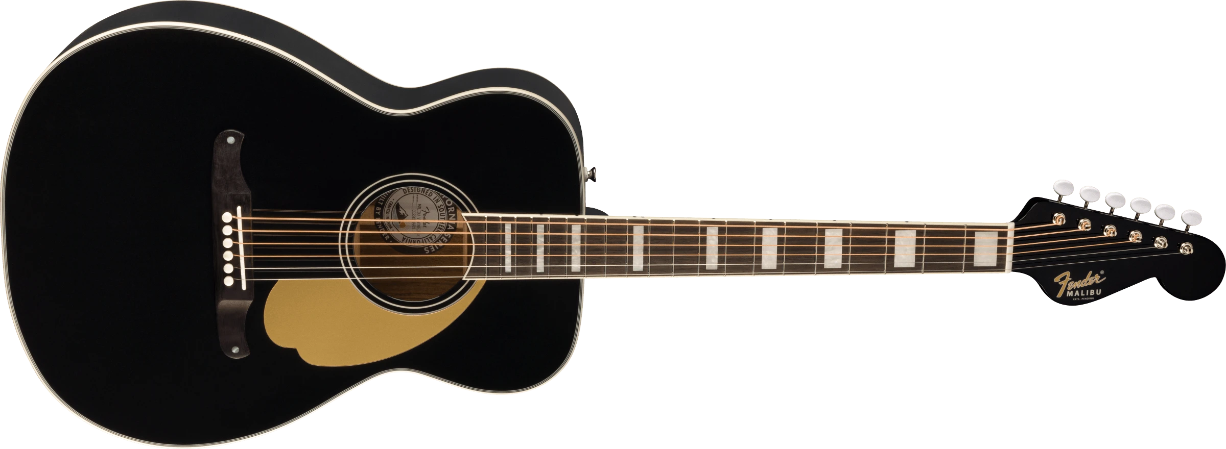 Fender® California Vintage Malibu with Case, Gold Pickguard, Matching Headstock, Black