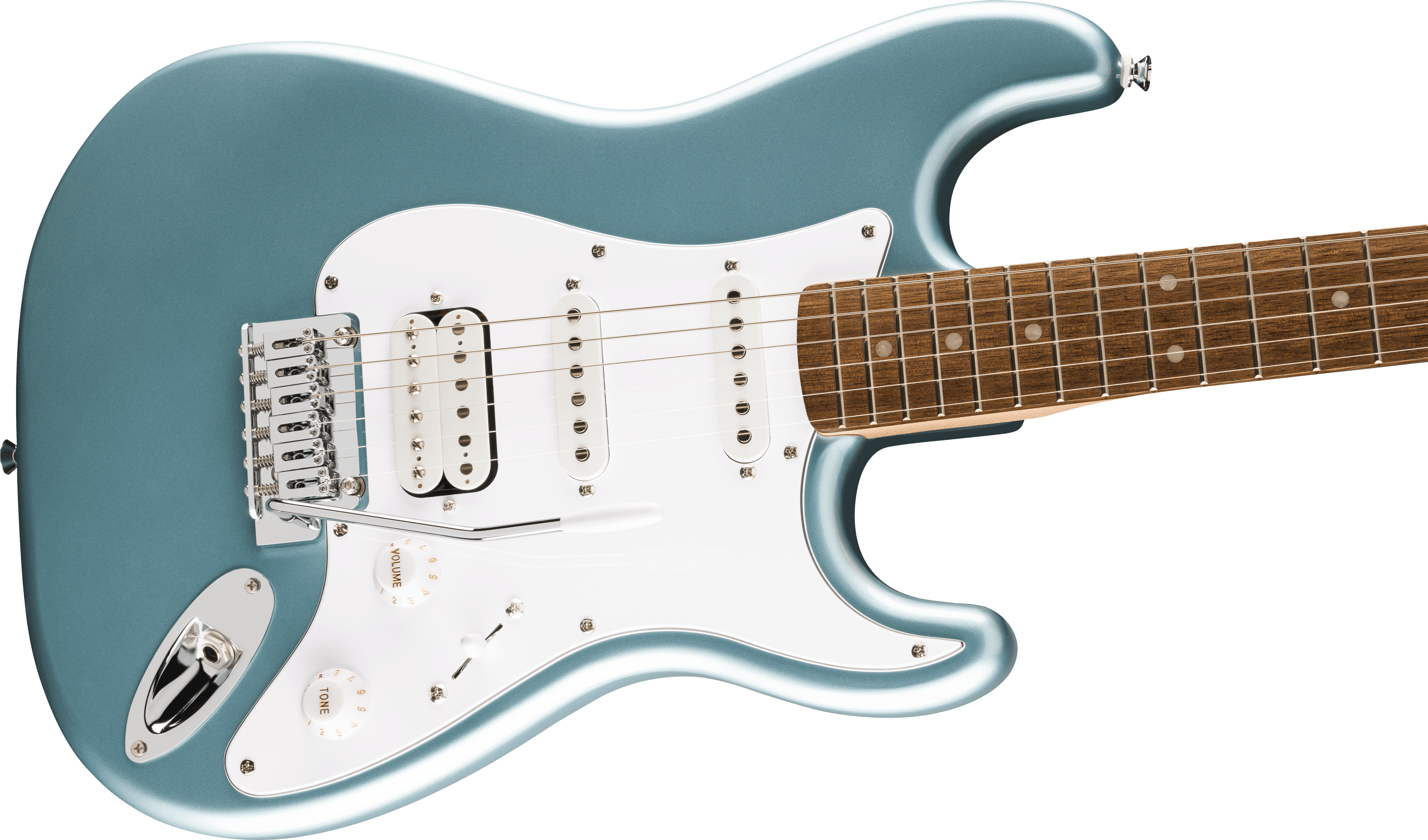 Squier® Affinity Series® Stratocaster® Junior HSS, Laurel Fingerboard, White Pickguard, Ice Blue Metallic