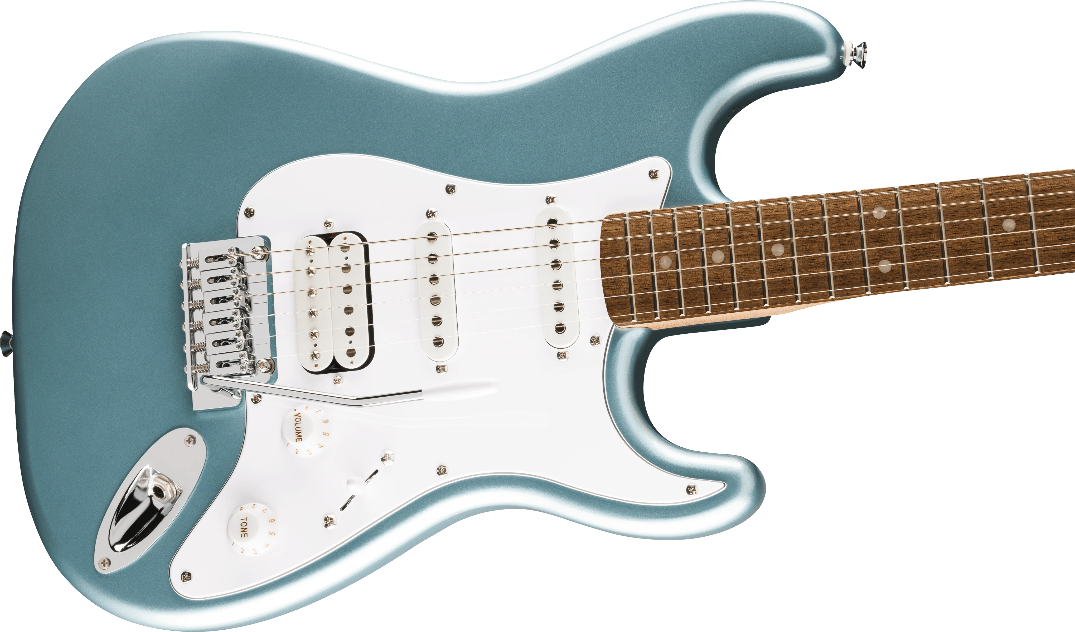 Squier® Affinity Series® Stratocaster® Junior HSS, Laurel Fingerboard, White Pickguard, Ice Blue Metallic