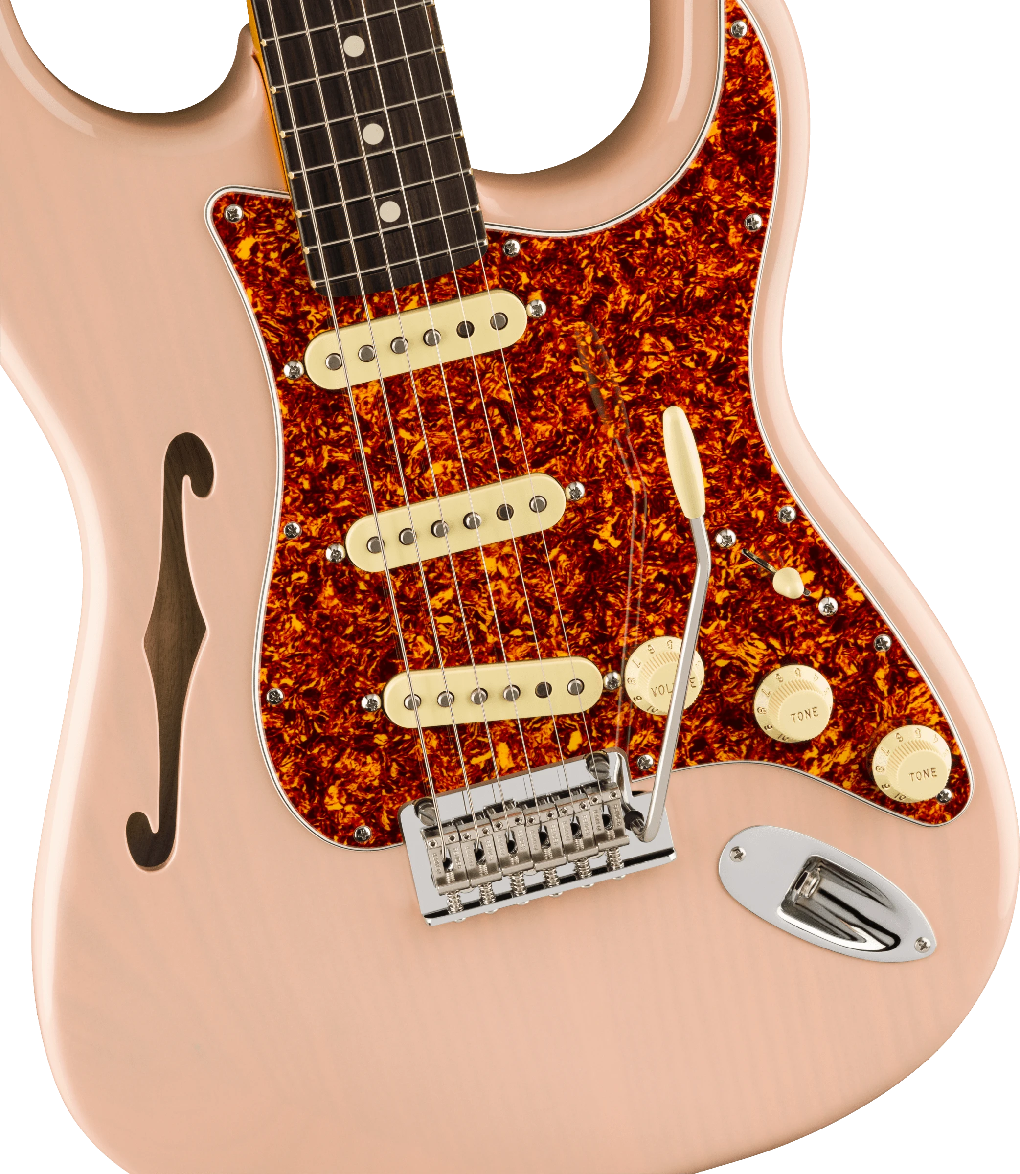 Fender® American Professional II Stratocaster® Thinline, Rosewood Fingerboard, Transparent Shell Pink