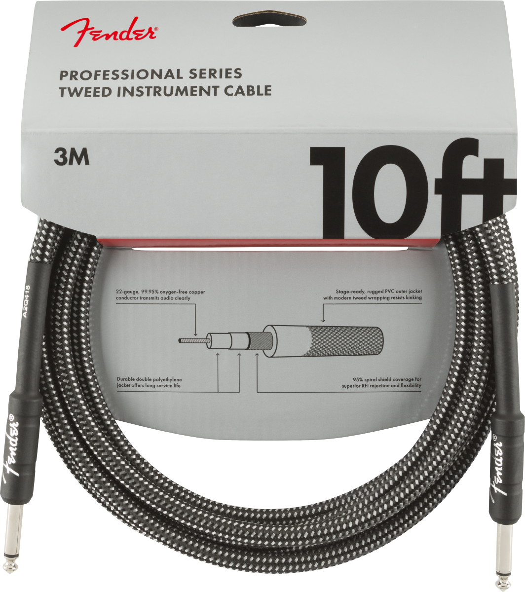 Fender® Professional Series Instrument Cables, 10', Gray Tweed