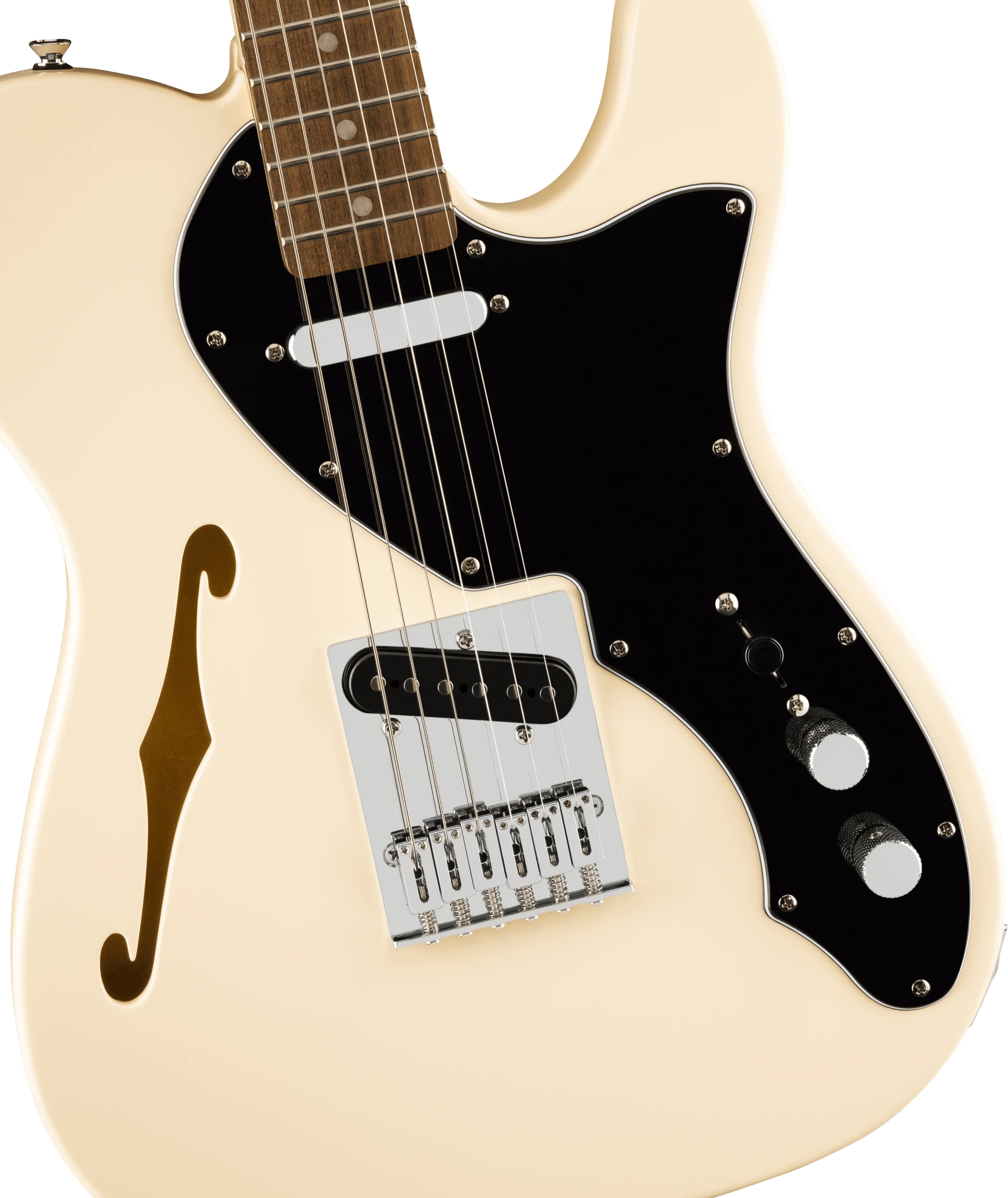 Squier® Affinity Series® Telecaster® Thinline, Laurel Fingerboard, Black Pickguard, Olympic White