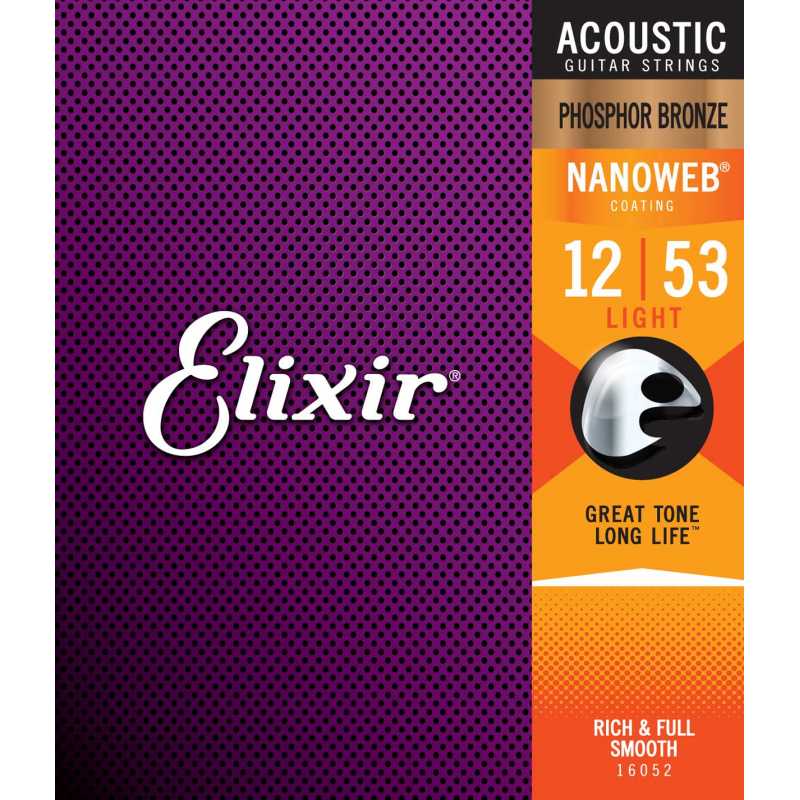 Elixir® 16052 Acoustic Phosphor Bronze NANOWEB® Coating Light: .012 .016 .024 .032 .042 .053 