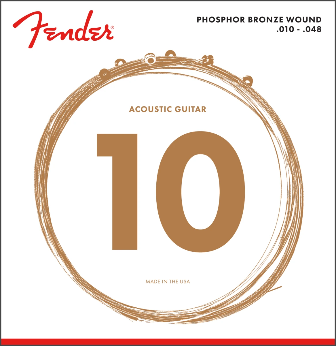 Fender® Phosphor Bronze Acoustic Guitar Strings, Ball End, 60XL .010-.048 Gauges