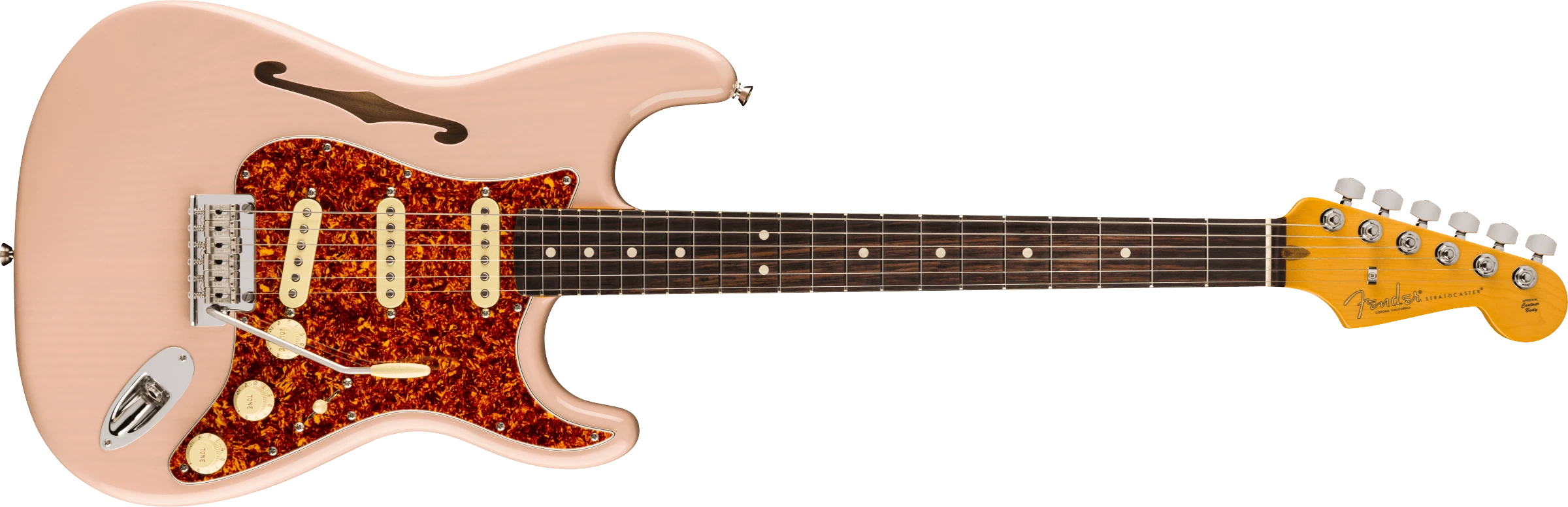 Fender® American Professional II Stratocaster® Thinline, Rosewood Fingerboard, Transparent Shell Pink