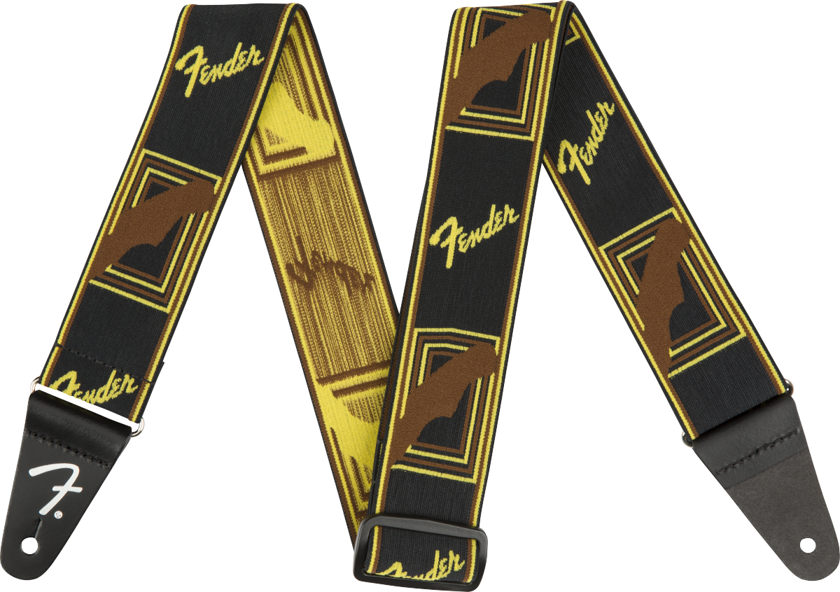 Fender® WeighLess™ Monogram Strap, Black/Yellow/Brown, 2"