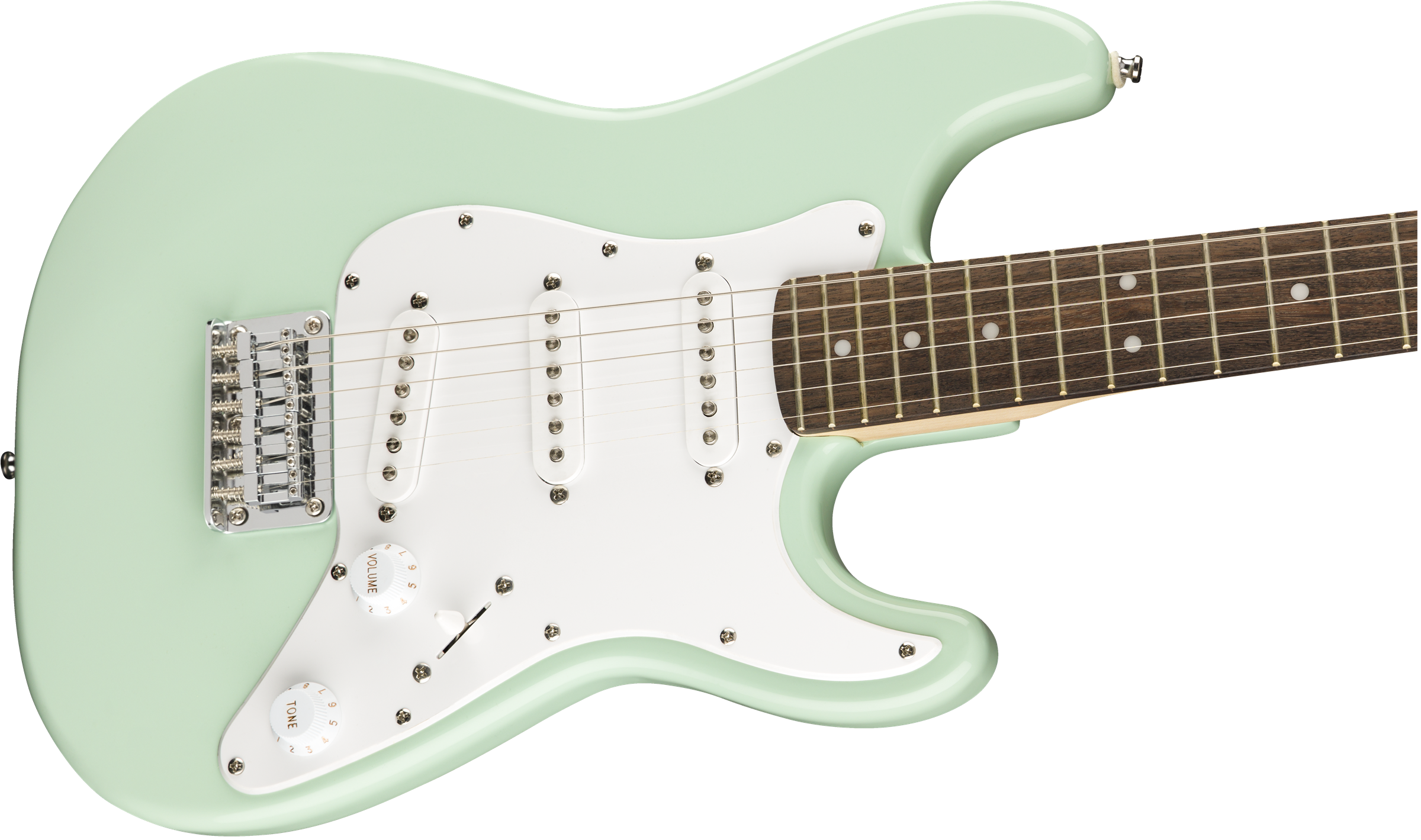 Squier® FSR Mini Stratocaster®, Laurel Fingerboard, White Pickguard, Surf Green