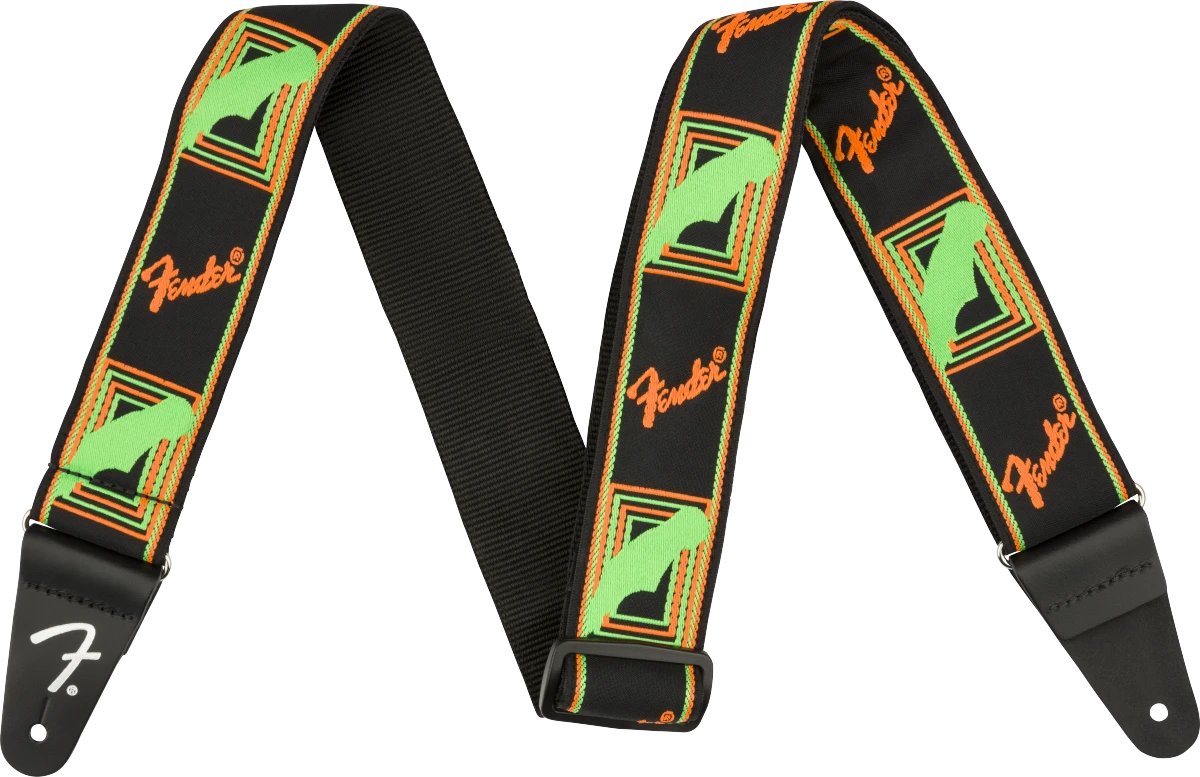 Fender® Neon Monogrammed Strap, Green and Orange, 2"