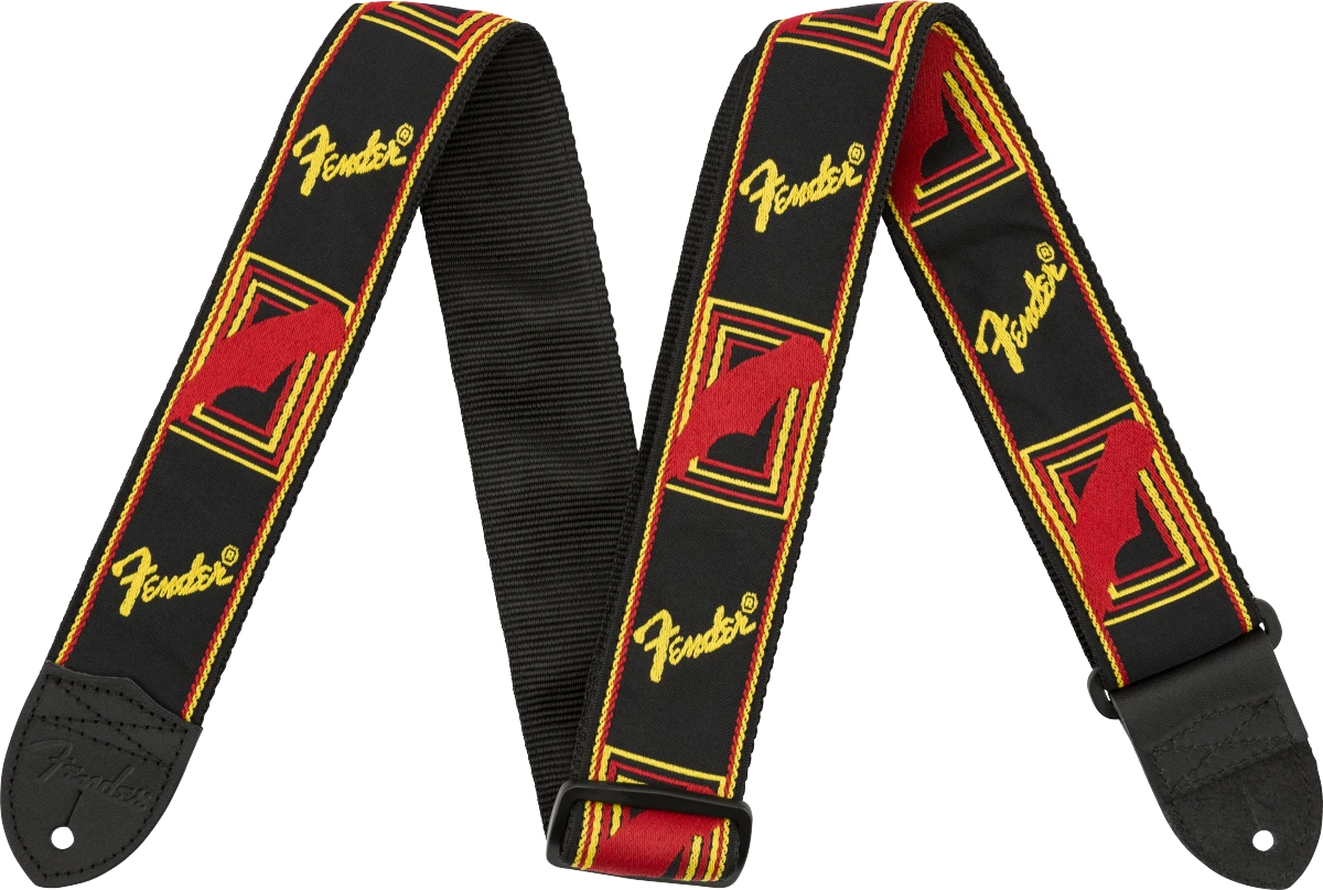 Fender® Monogrammed Strap, Black/Yellow/Brown, 2"