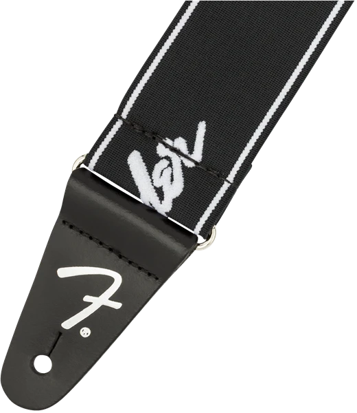 Fender® WeighLess™ Running Logo Strap, Black/White, 2"