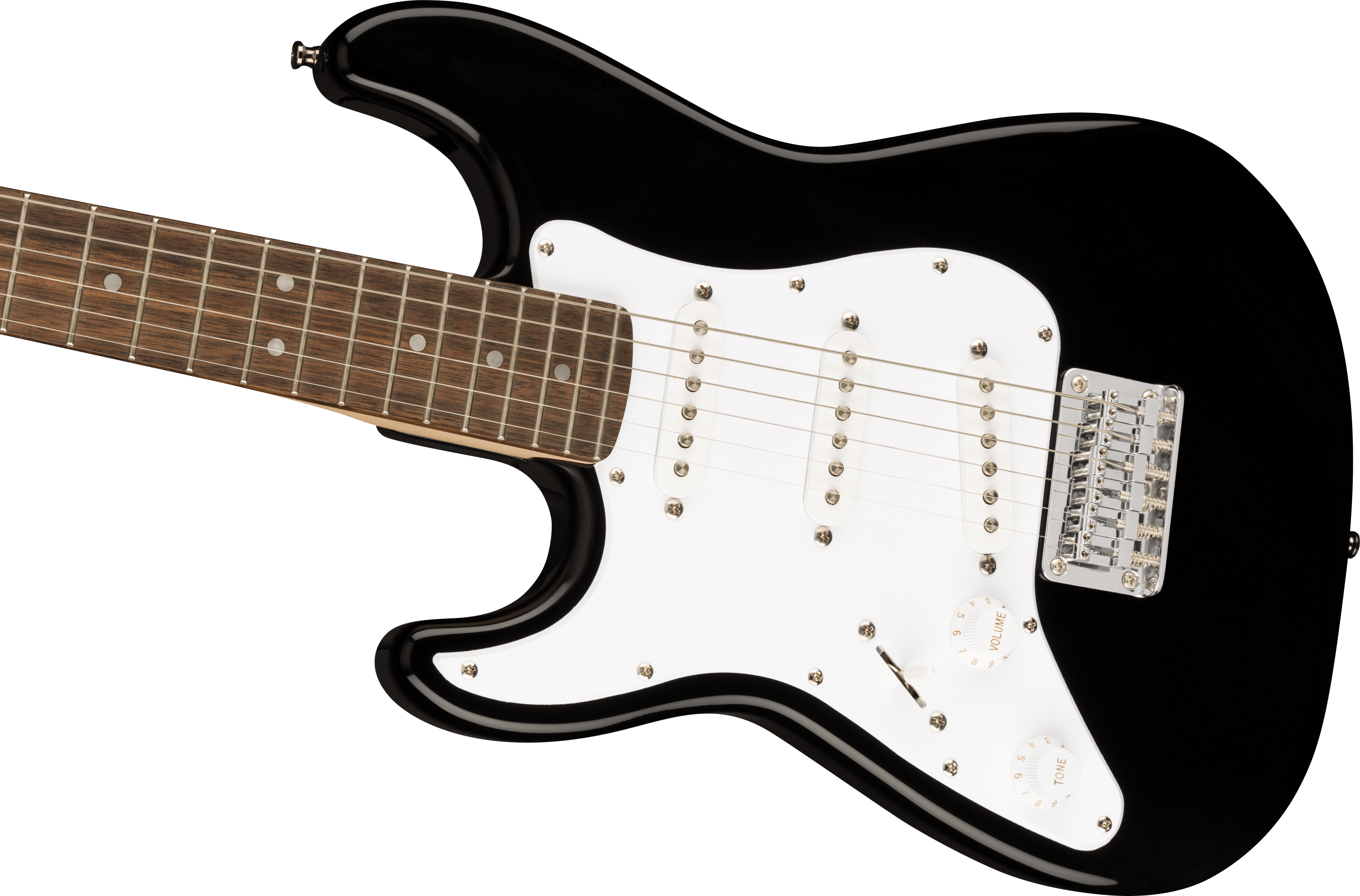 Squier® Mini Stratocaster® Left-Handed, Laurel Fingerboard, White Pickguard, Black