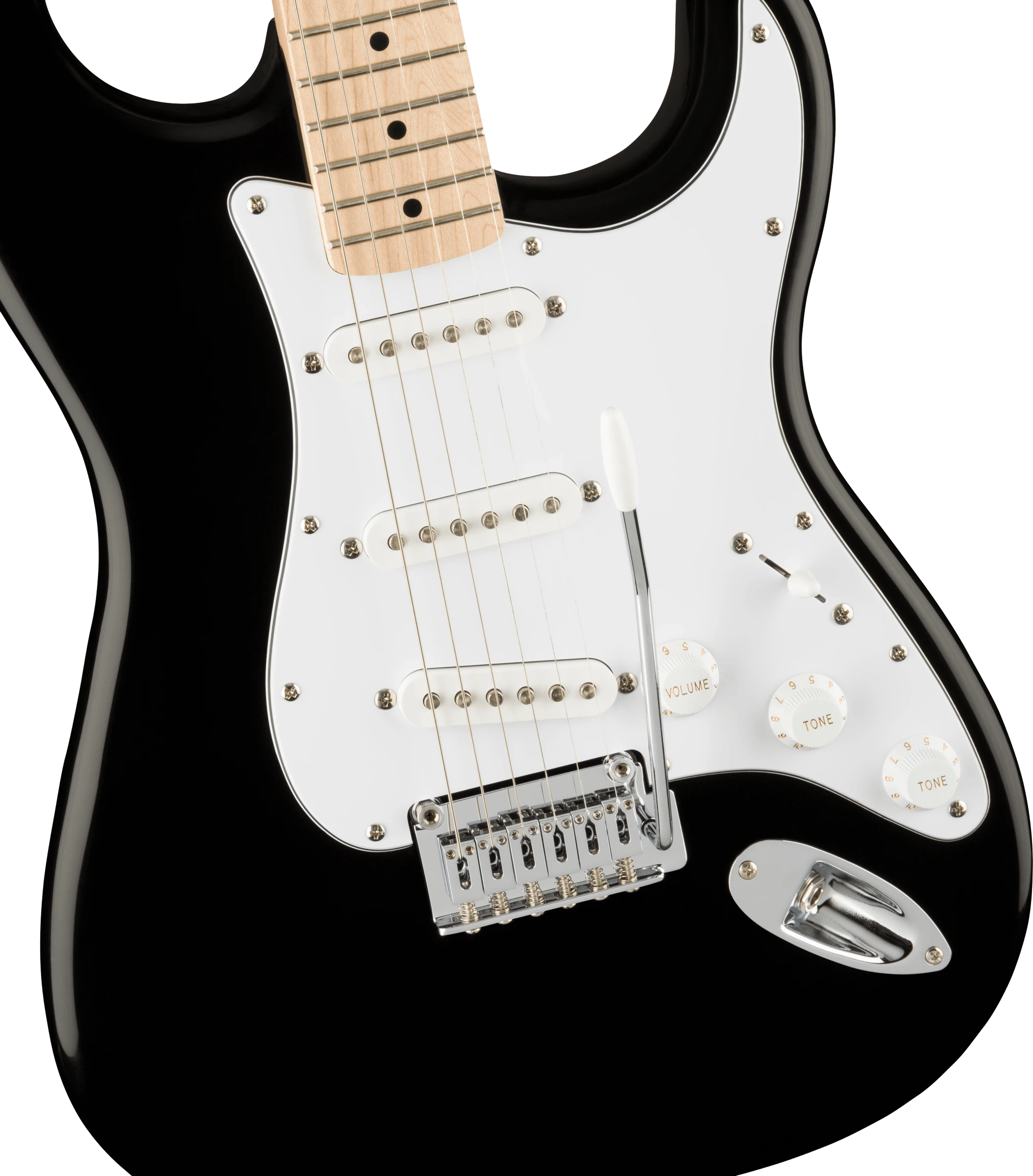 Squier® Affinity Series™ Stratocaster®, Maple Fingerboard, White Pickguard, Black