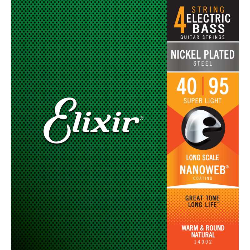 Elixir® 14002 Nickel Plated Steel Bass Strings NANOWEB® Coating Super Light: .040 .060 .075 .095