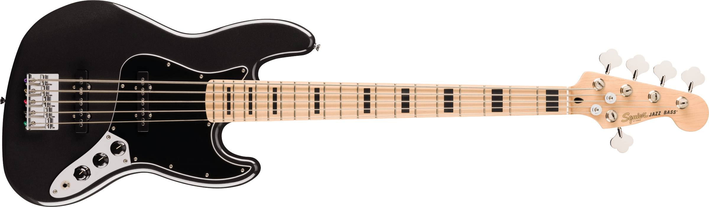 Squier® Affinity Series® Active Jazz Bass® V, Maple Fingerboard, Black Pickguard, Black Metallic