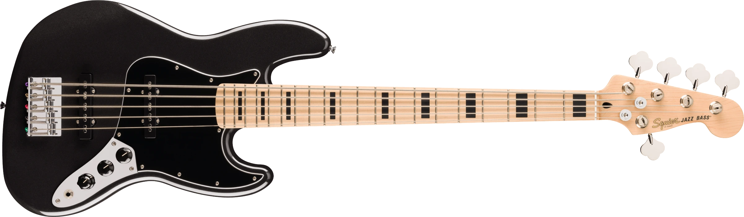 Squier® Affinity Series® Active Jazz Bass® V, Maple Fingerboard, Black Pickguard, Black Metallic